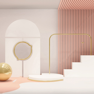  现代奶油风直播间su模型 