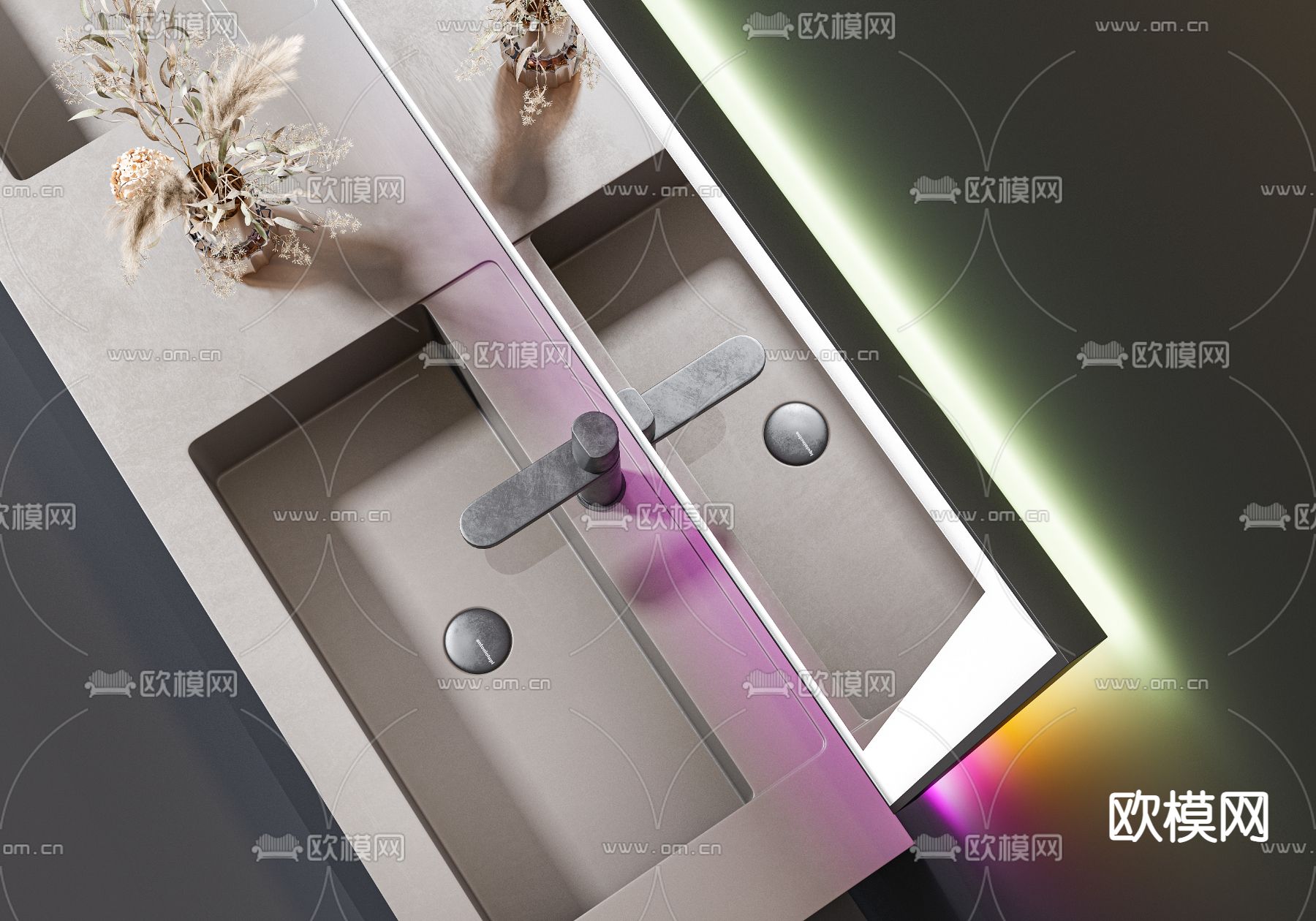 现代轻奢烤漆台盆3d模型下载（渲染图2）