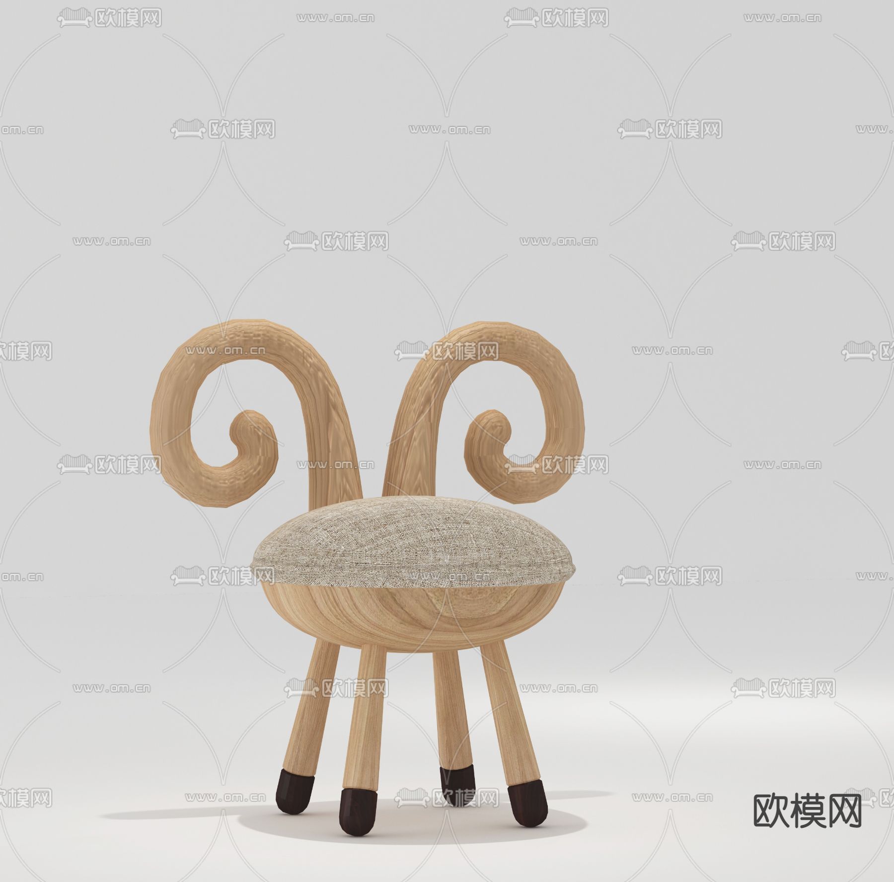 北欧原木儿童羊角椅3d模型下载
