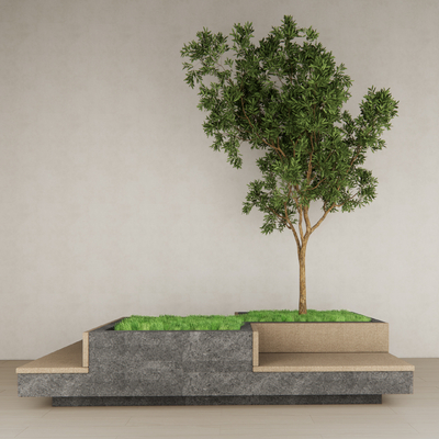  现代树池座凳su模型 