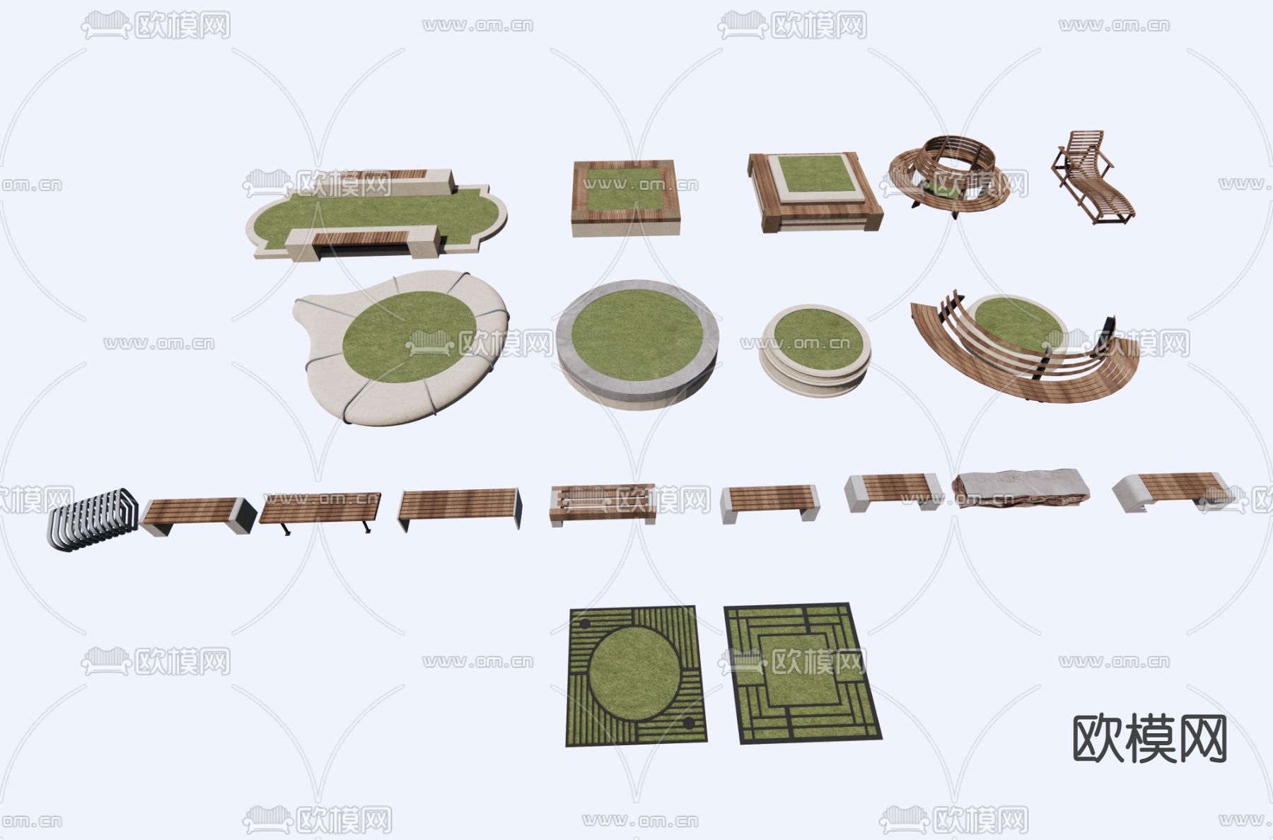 现代户外树池花坛座椅su模型下载（渲染图1）