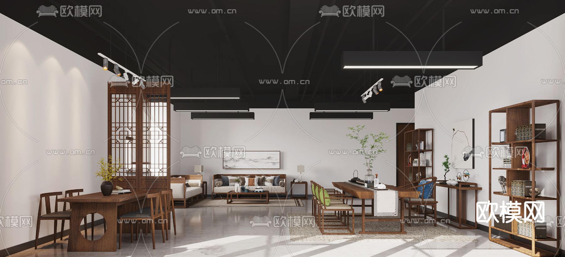 新中式茶馆3d模型下载（渲染图1）