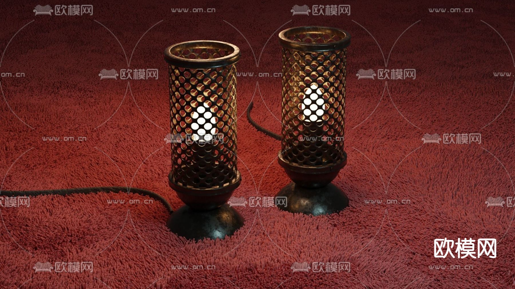 美式复古铁艺镂空艺术台灯免费3d模型下载