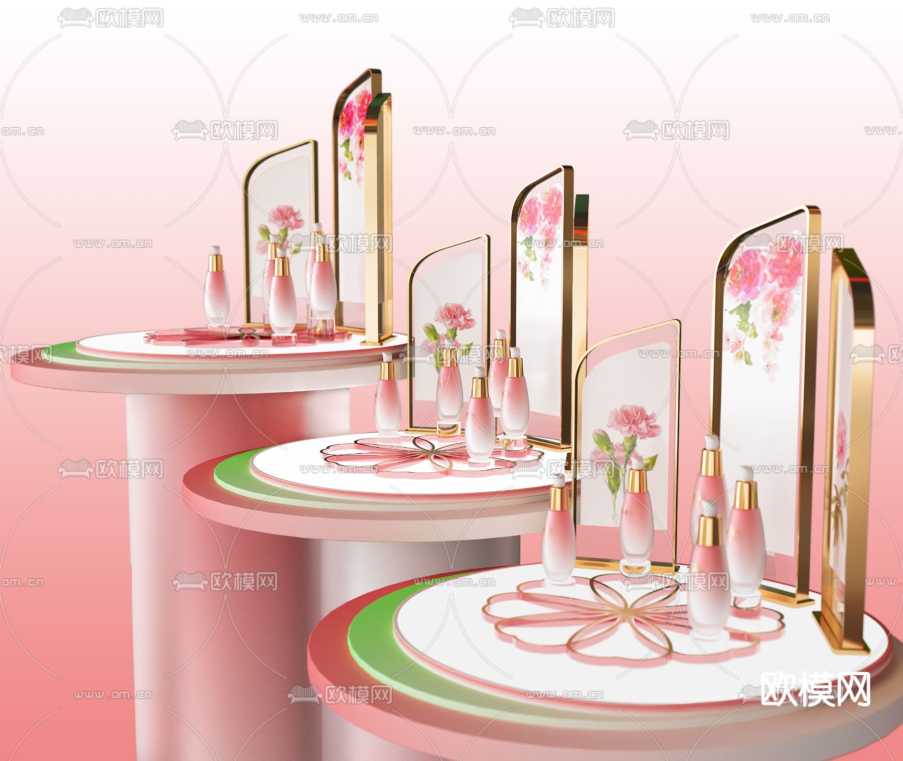 现代护肤美容陈列展示道具架3d模型下载（渲染图1）