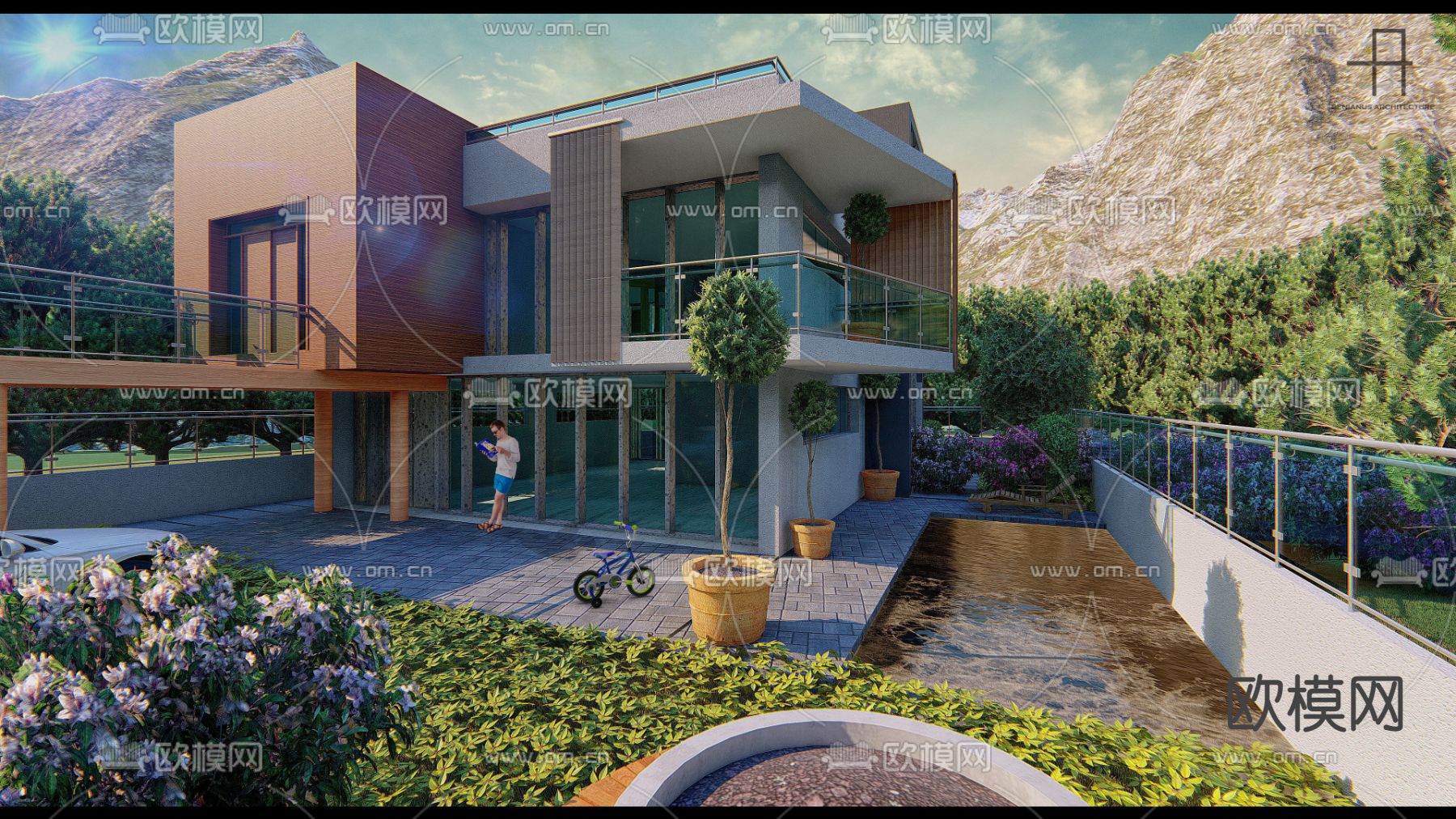 现代简约花园别墅免费3d模型下载