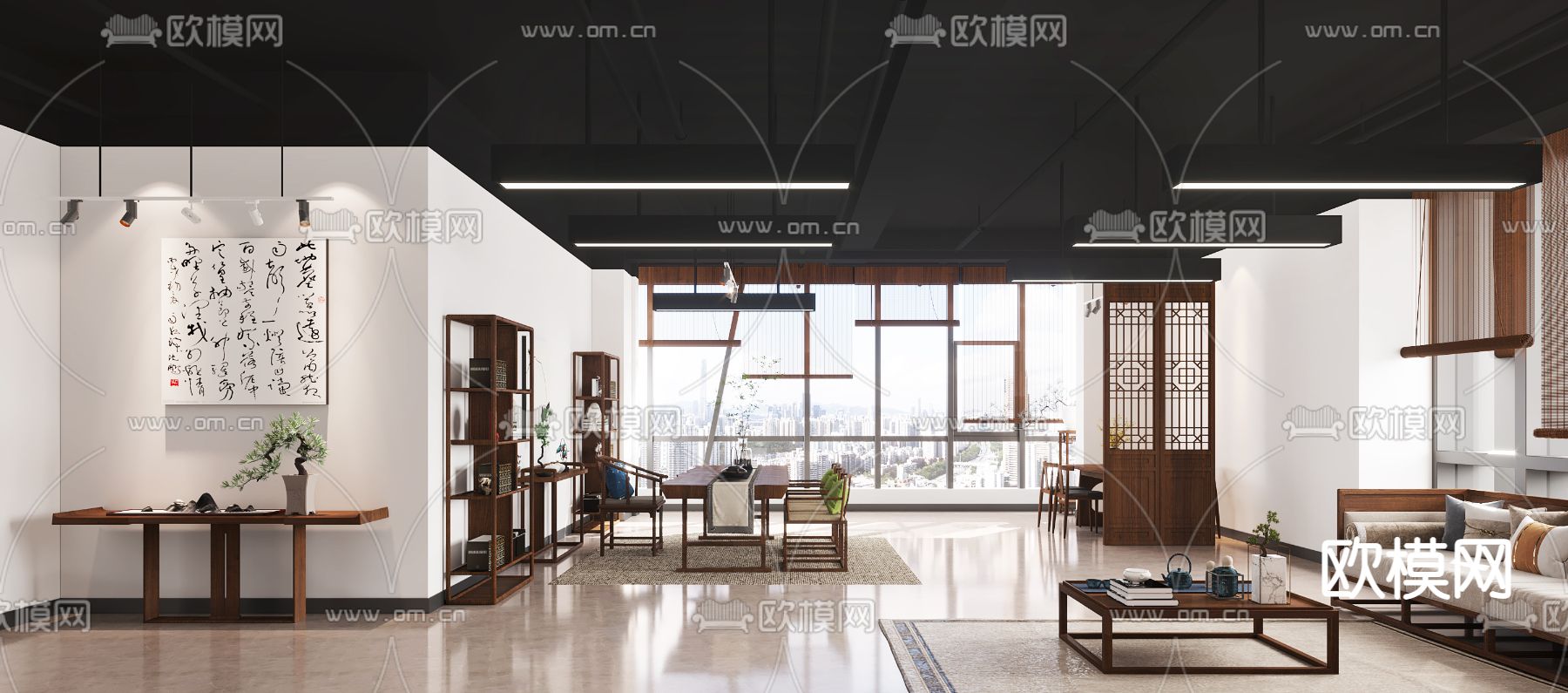 新中式茶馆3d模型下载（渲染图2）