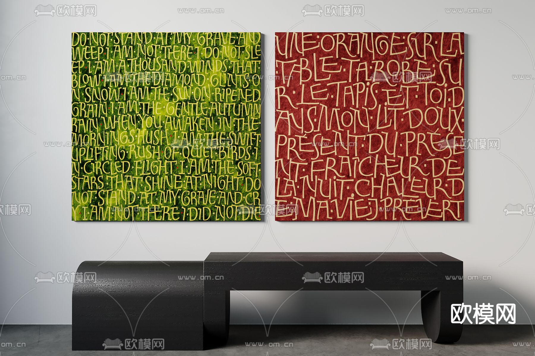 侘寂抽象装饰画su模型下载（渲染图1）