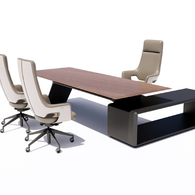  现代班台桌椅su模型 