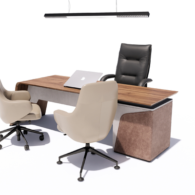  现代班台桌椅su模型 