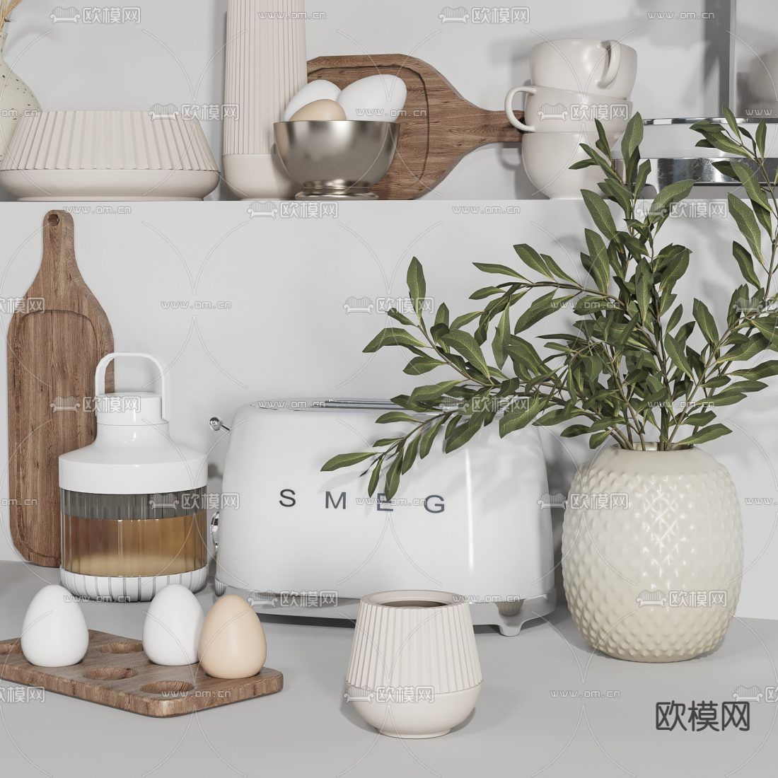 现代碗碟咖啡机厨房用品3d模型下载（渲染图4）