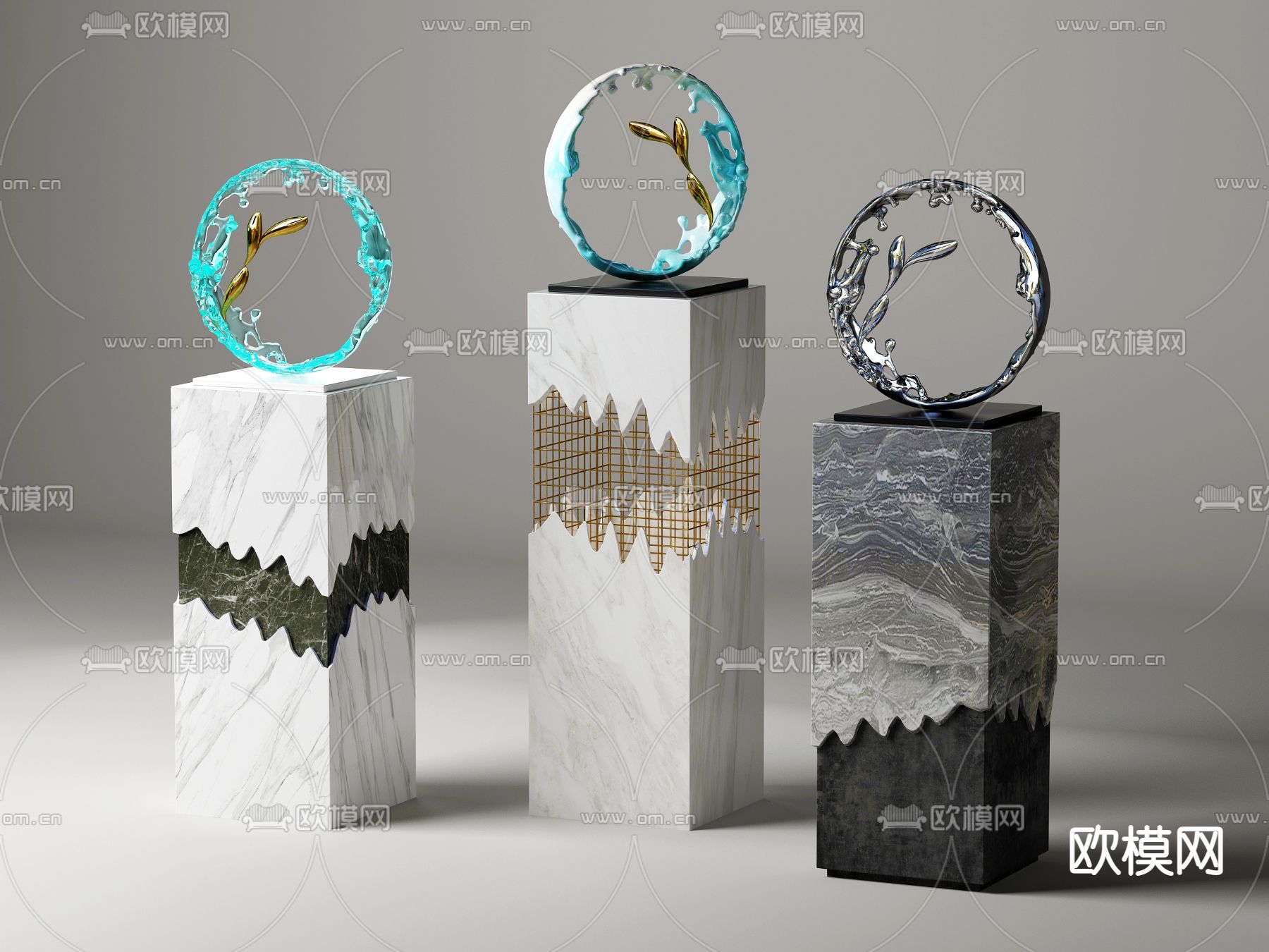 现代海洋风环形雕塑3d模型下载（渲染图1）