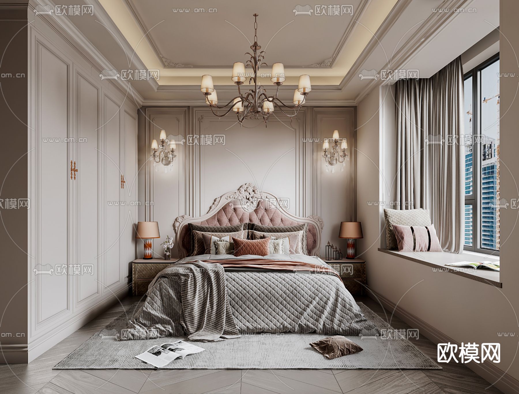 欧式卧室女孩房3d模型下载（渲染图1）