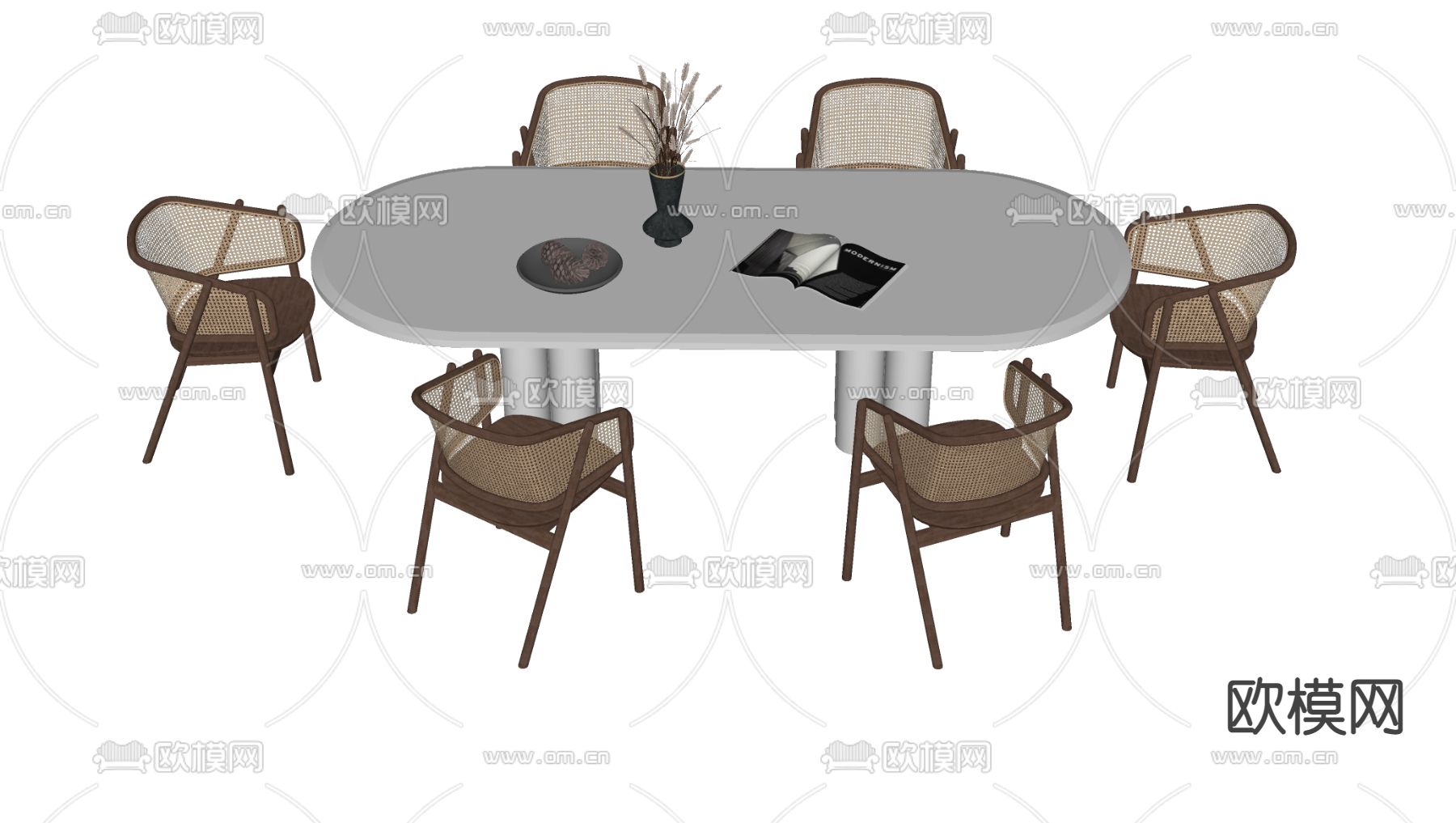 侘寂餐桌椅su模型下载