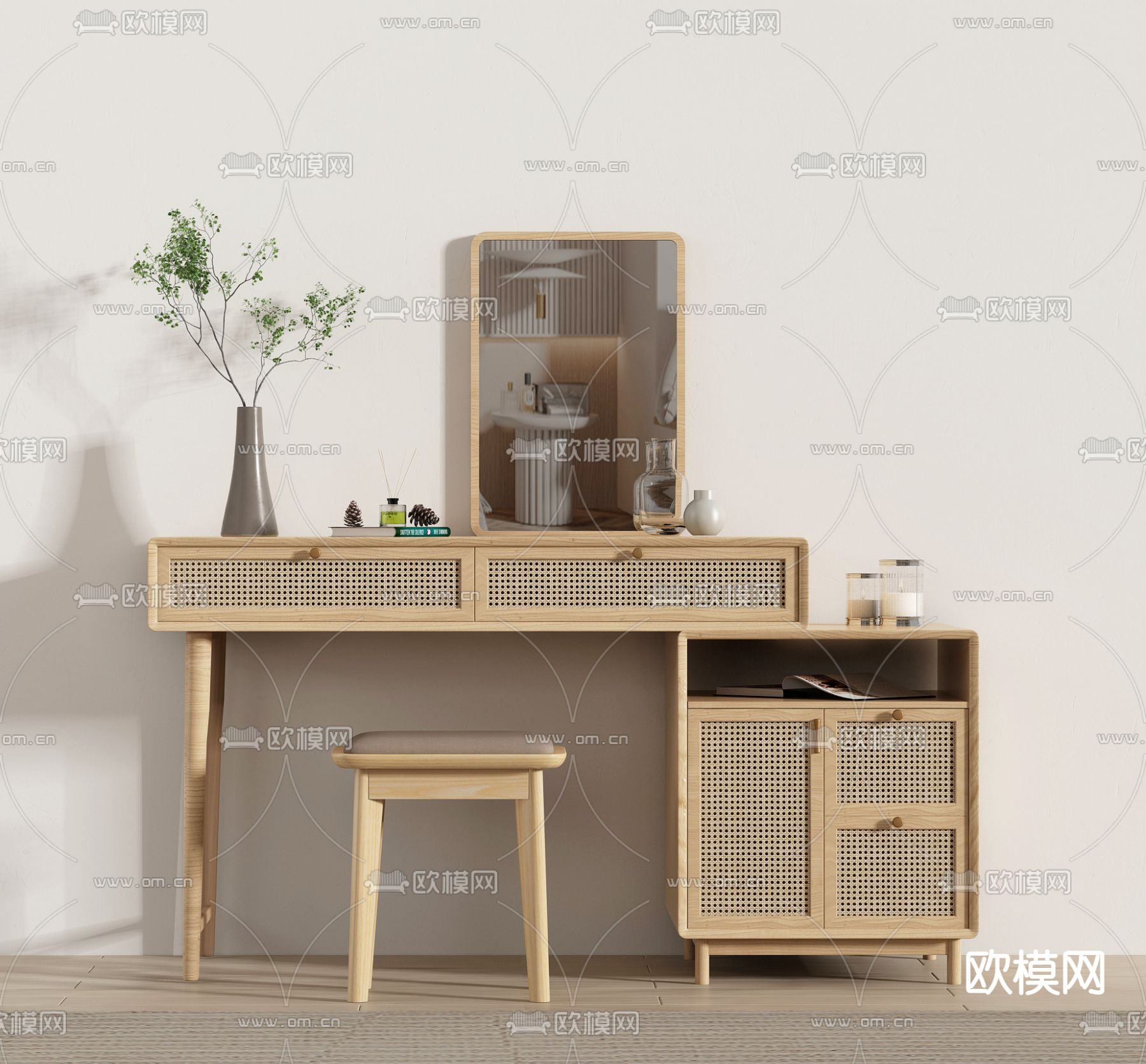 北欧藤编梳妆台3d模型下载