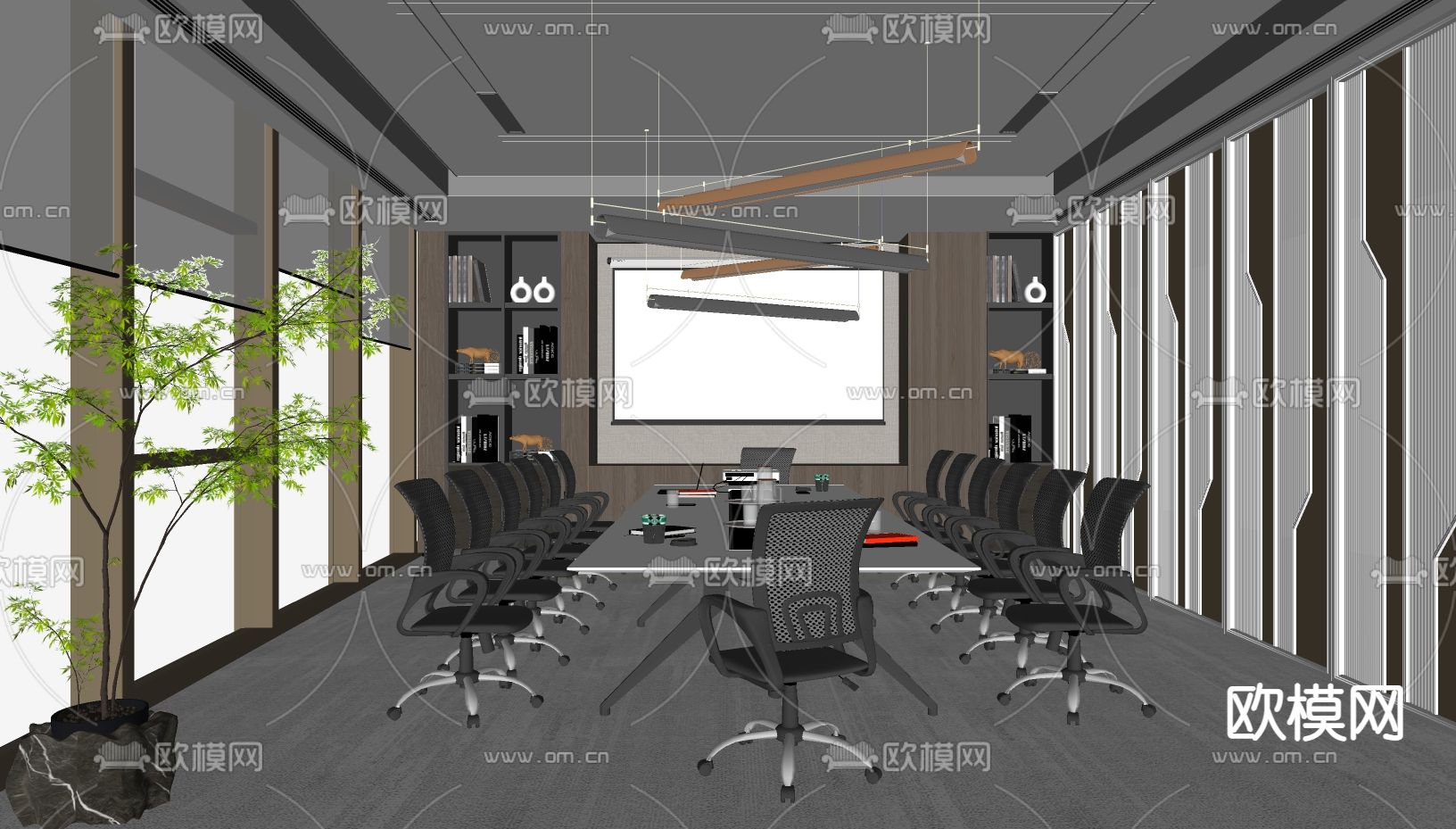 现代会议室su模型下载（渲染图1）