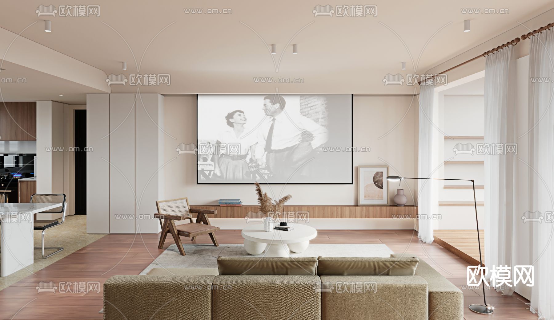 现代客餐厅3d模型下载（渲染图2）