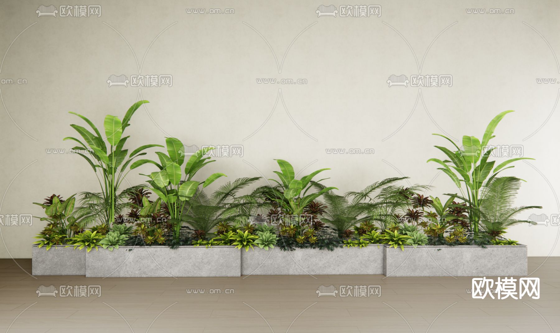 现代绿植堆su模型下载（渲染图1）