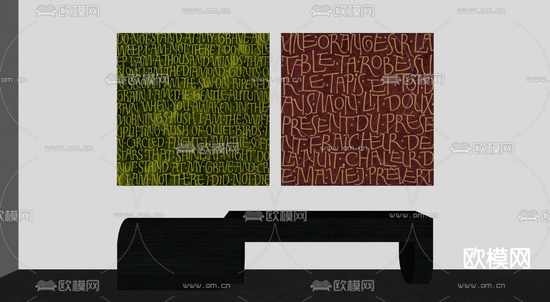 侘寂抽象装饰画su模型下载（渲染图2）