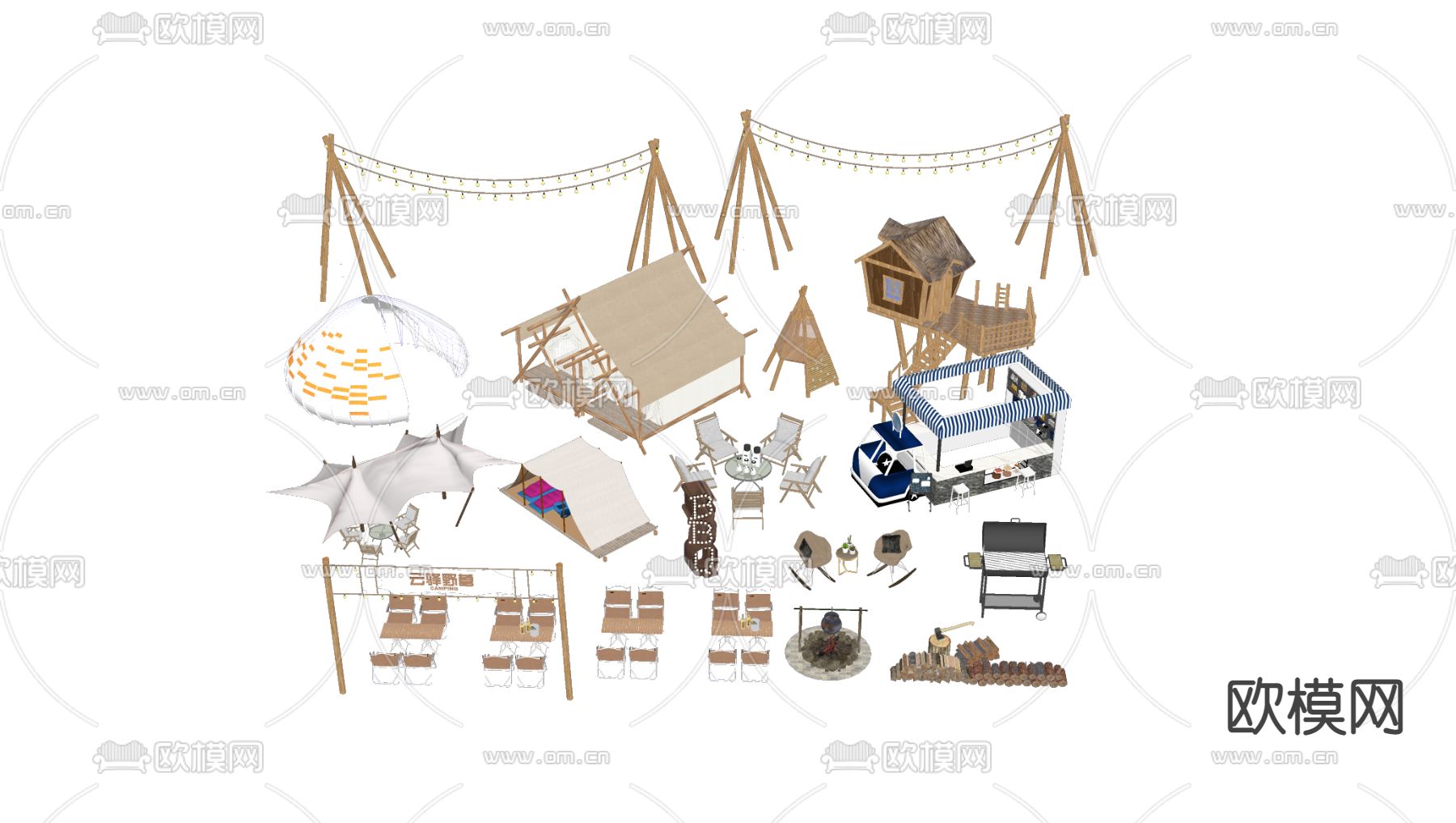 现代露营帐篷su模型下载