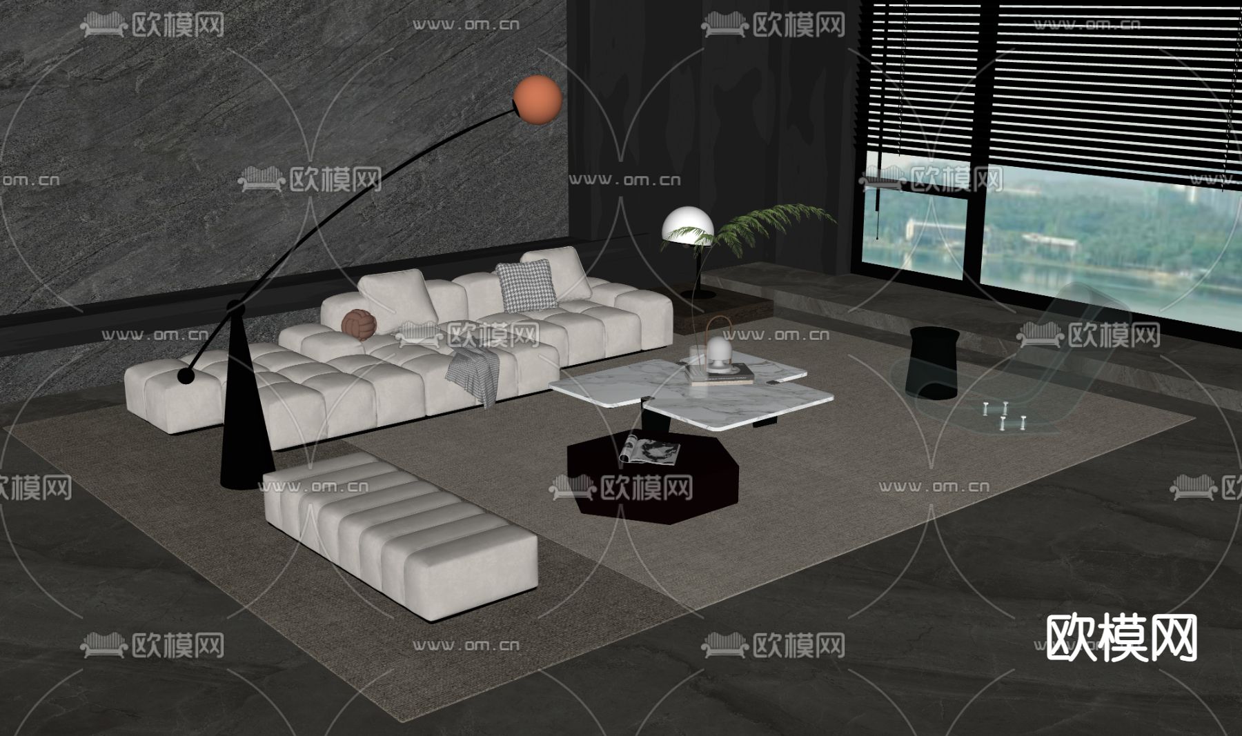 现代沙发茶几组合su模型下载（渲染图2）