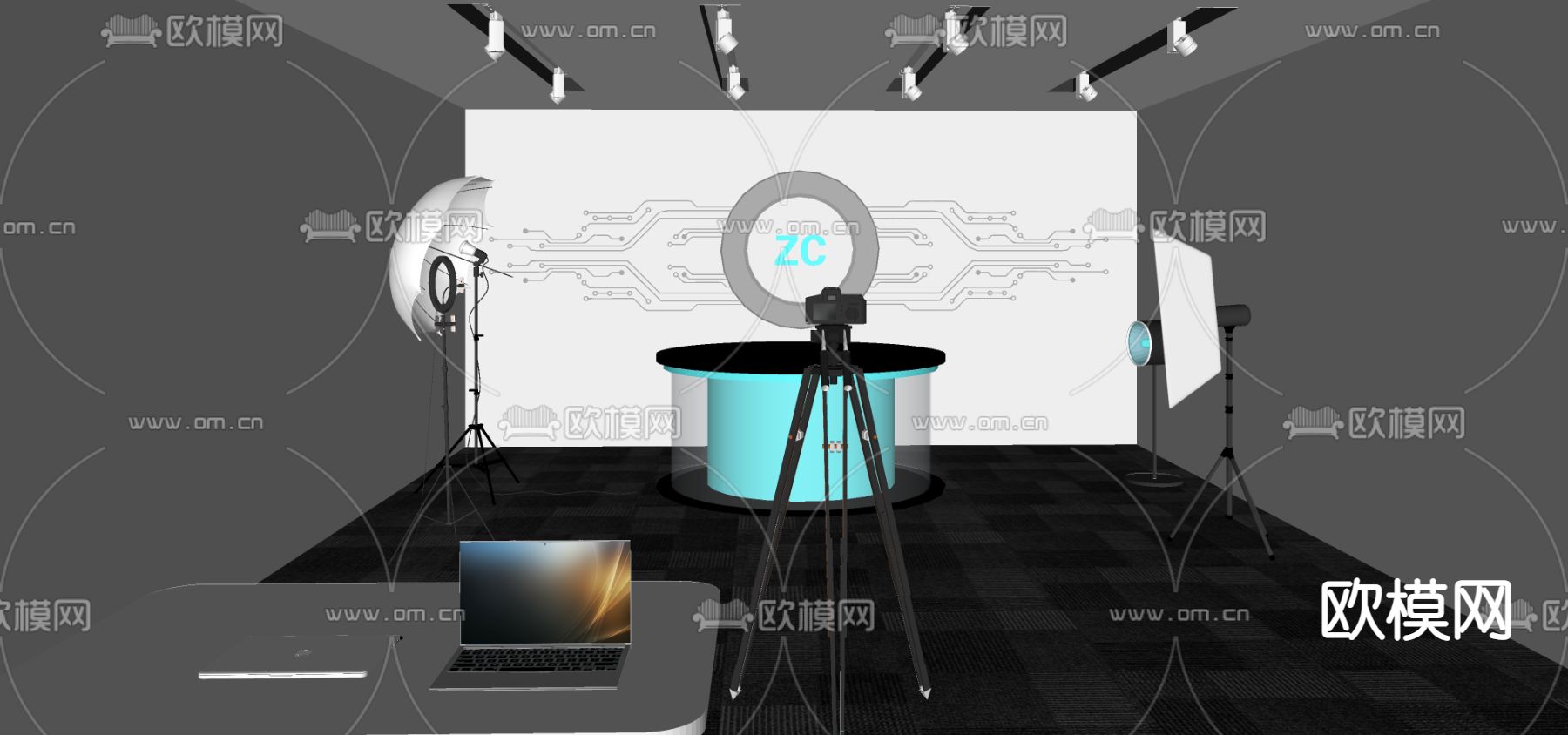 现代直播间su模型下载（渲染图2）