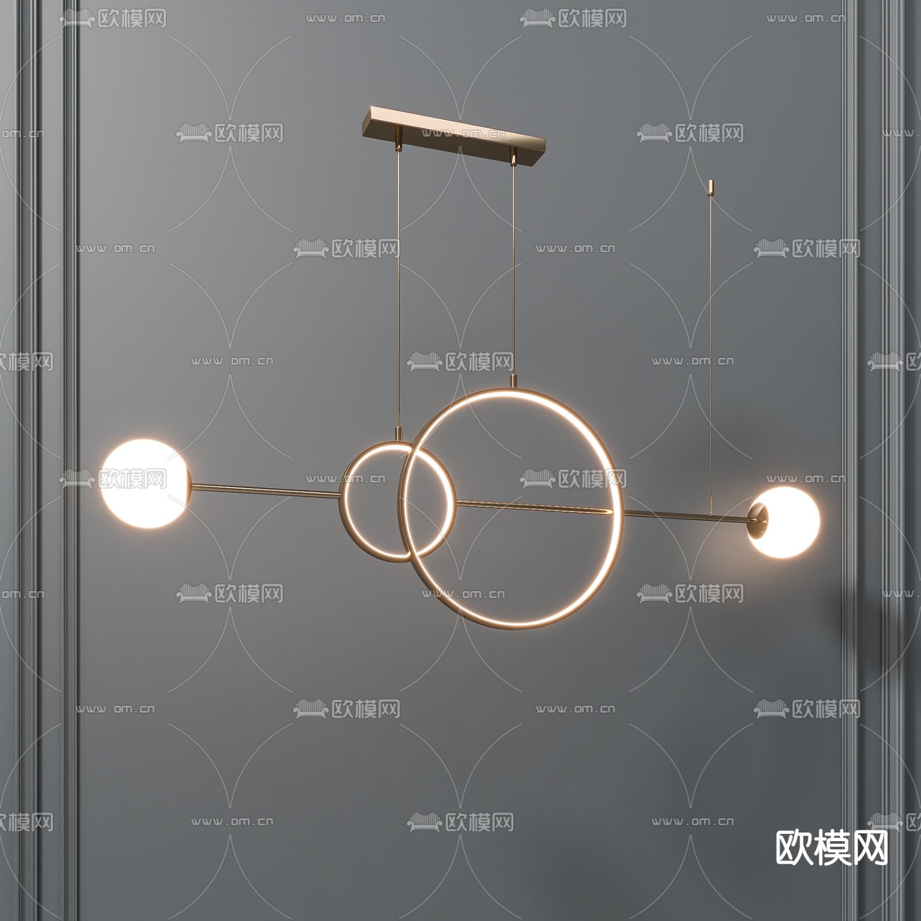 现代金属圆环吊灯3d模型下载_ID12024143_3dmax免费模型-欧模网