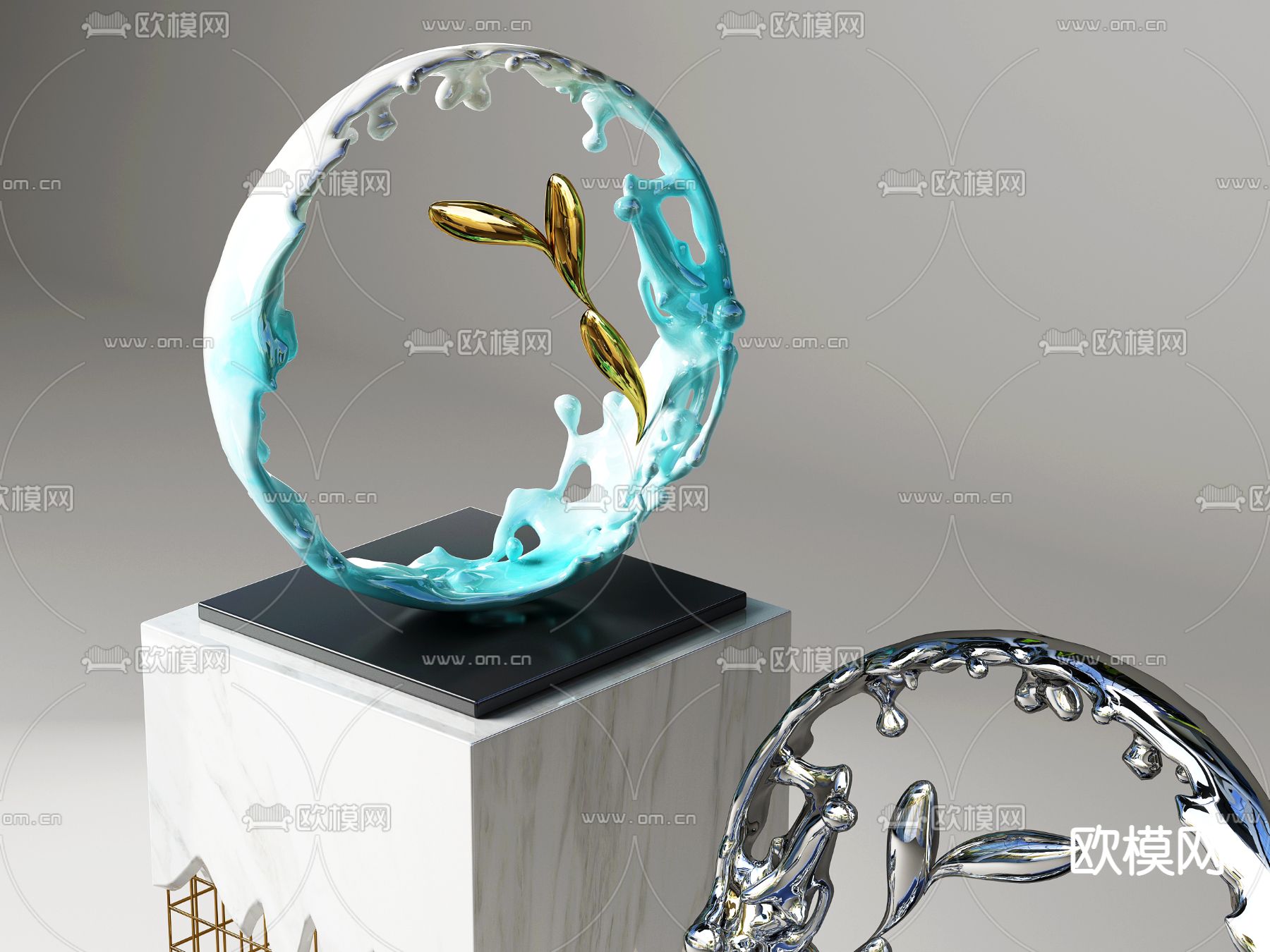 现代海洋风环形雕塑3d模型下载（渲染图2）