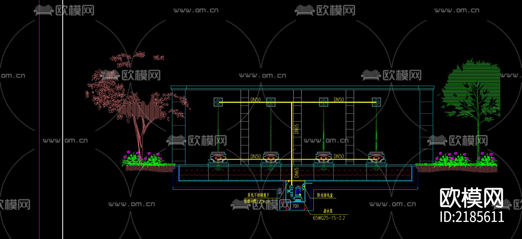 水景给水大样CAD施工图下载（渲染图2）