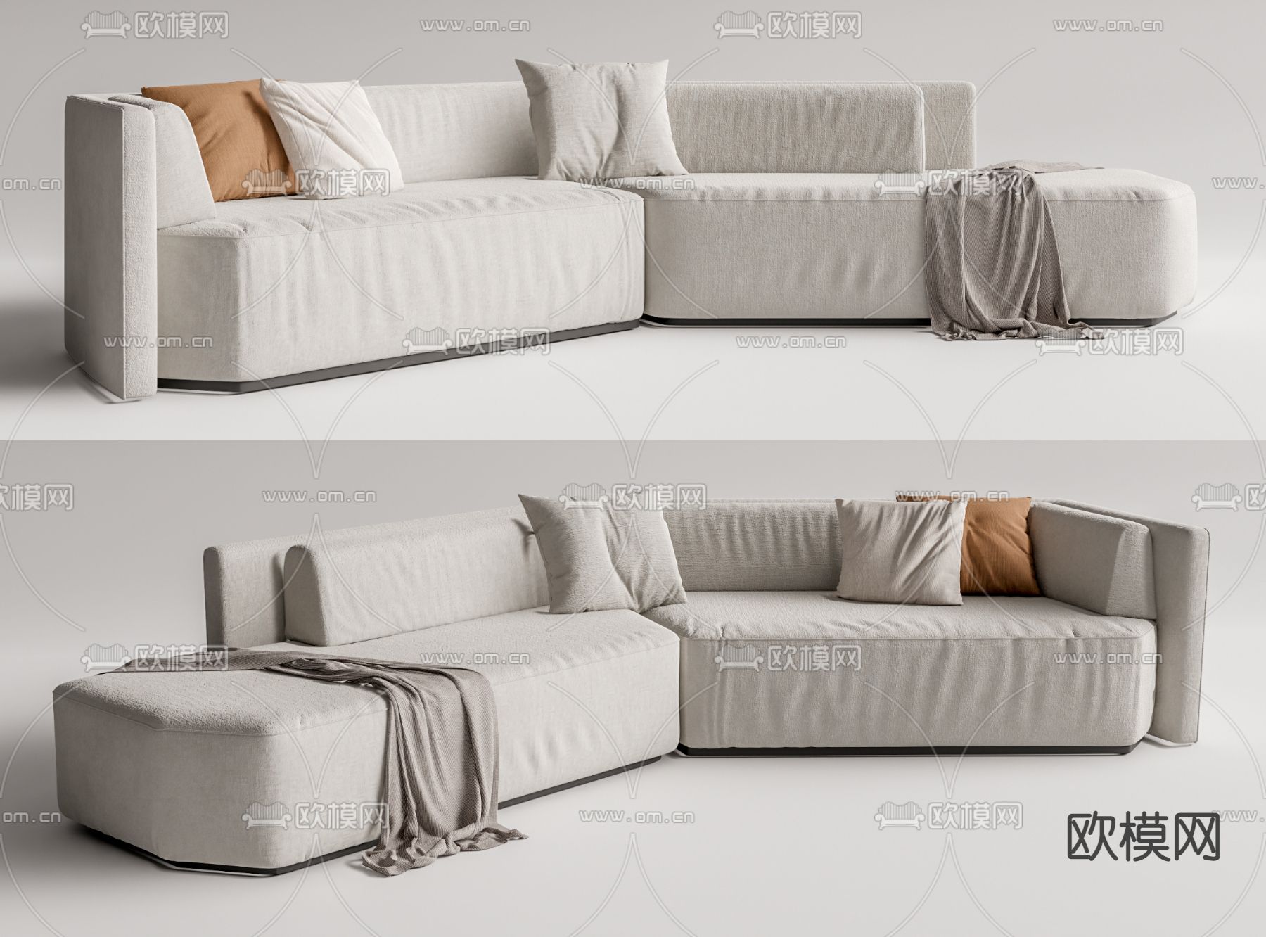 现代布艺多人沙发su模型下载（渲染图1）