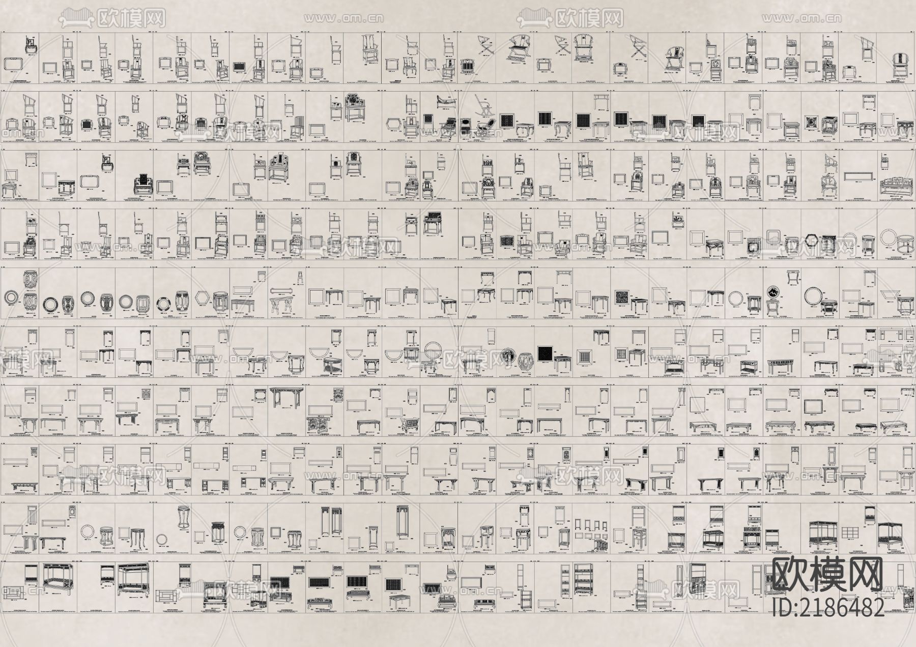 国风精选中式家具CAD图库下载（渲染图3）