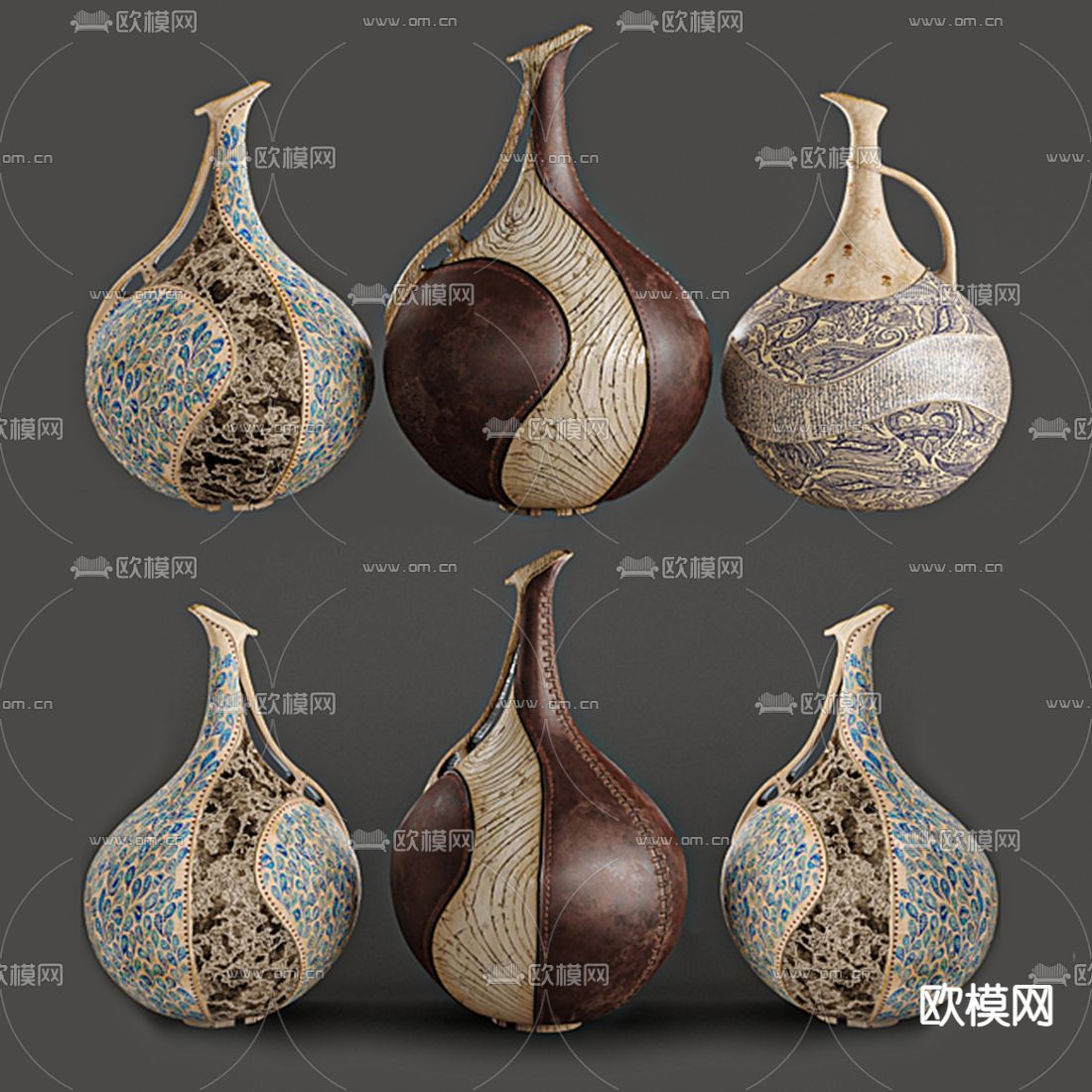 现代民族风陶罐器皿3d模型下载