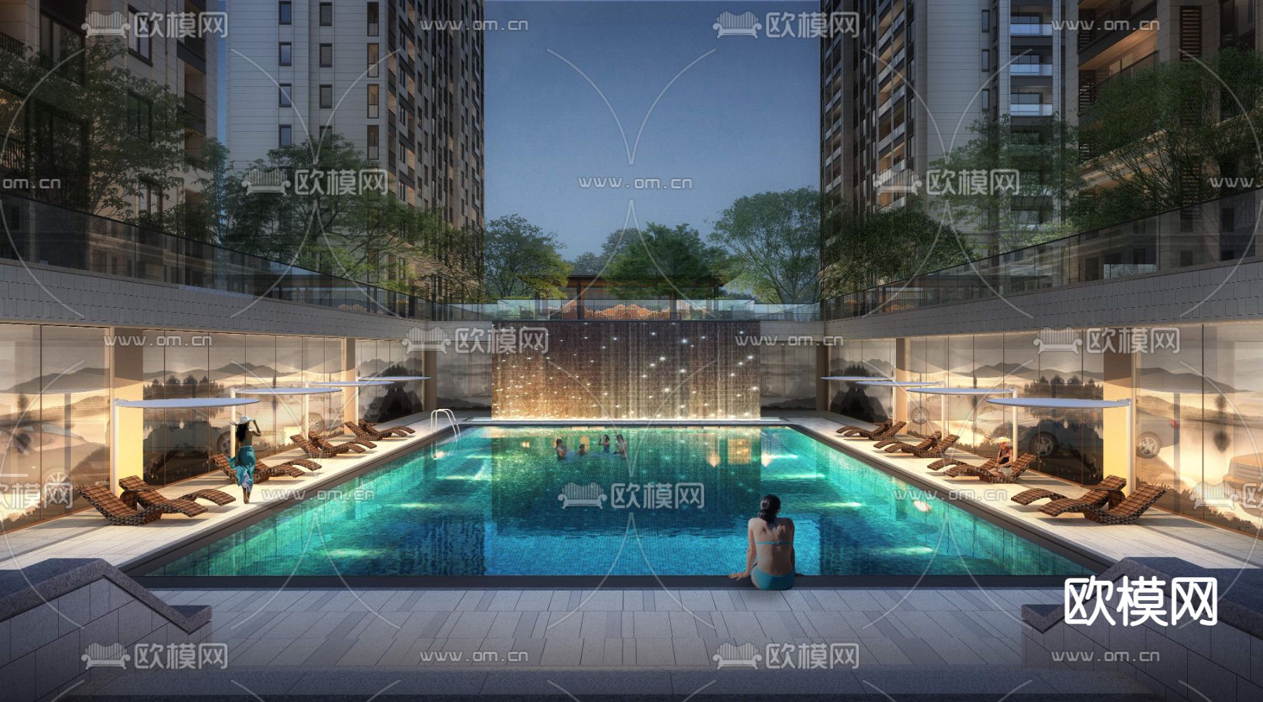 现代泳池景观psd下载