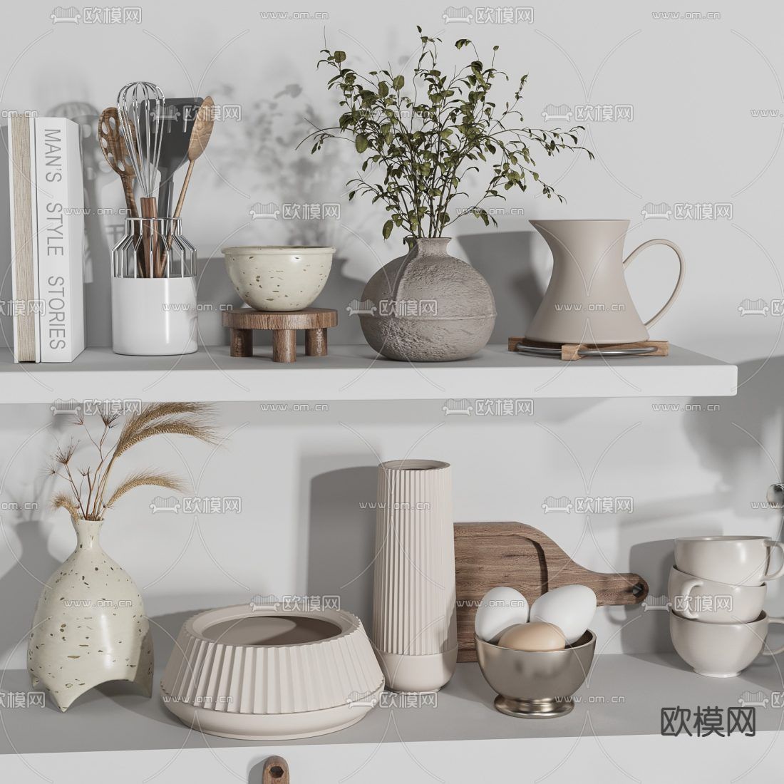 现代碗碟咖啡机厨房用品3d模型下载（渲染图2）