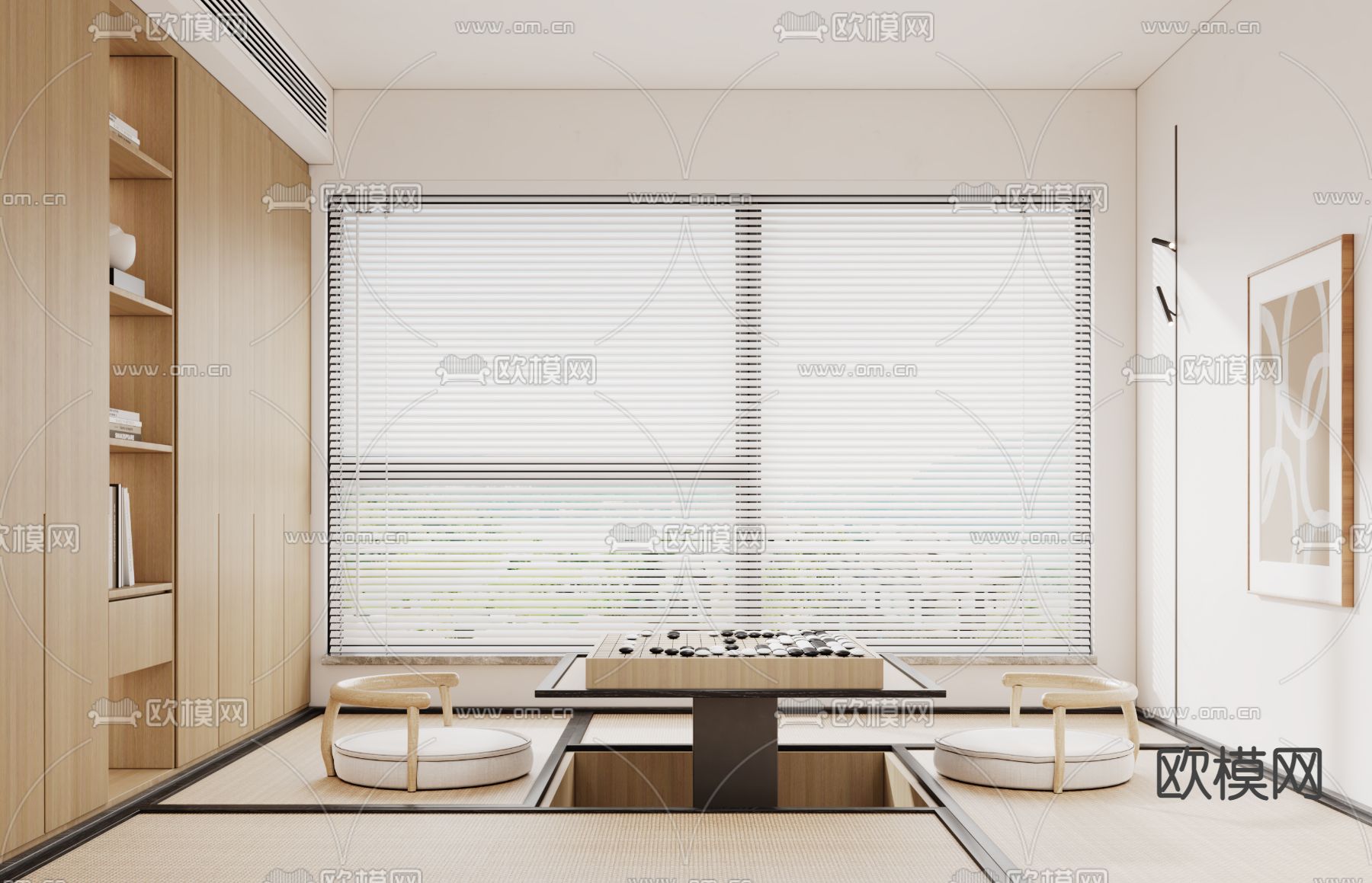 现代榻榻米书房su模型下载（渲染图1）