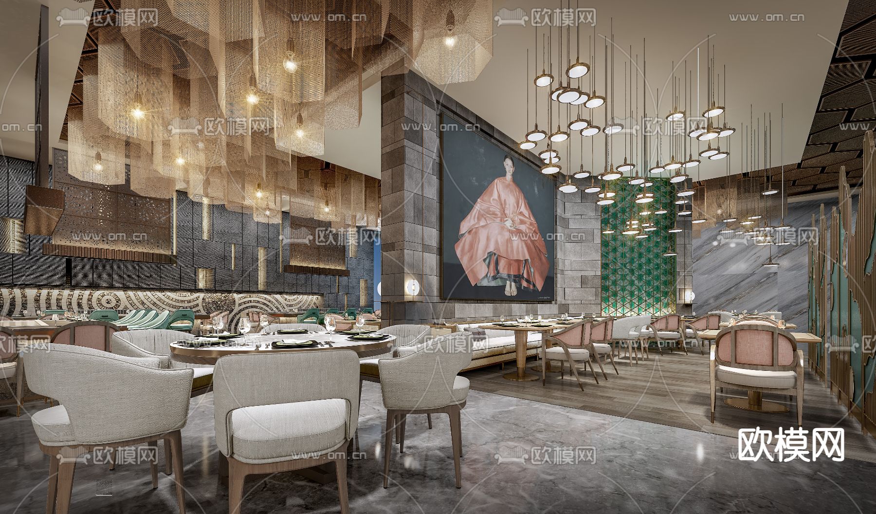 现代酒店自助餐厅3d模型