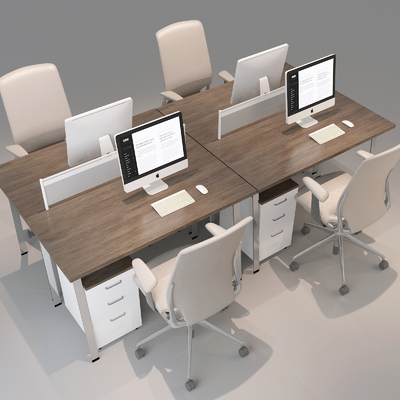  现代屏风卡位办公桌椅su模型 