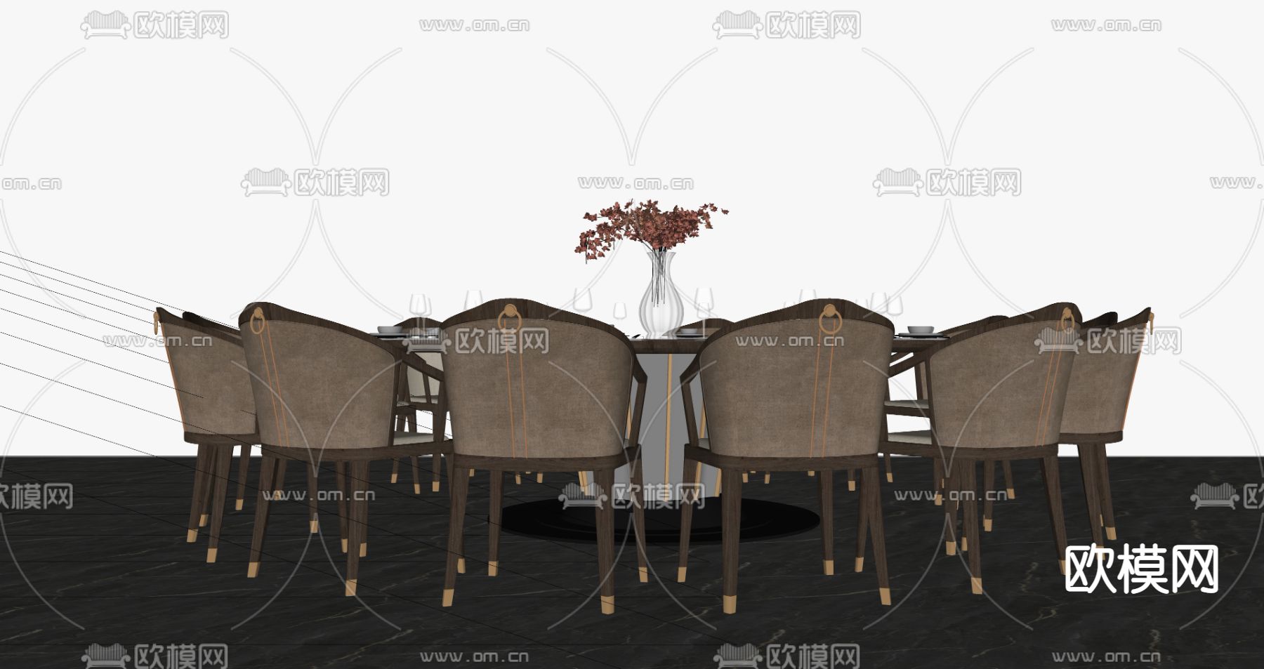 新中式餐桌椅su模型下载（渲染图3）