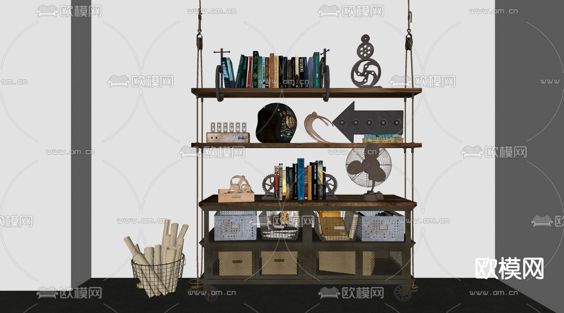 工业风装饰架su模型下载（渲染图2）