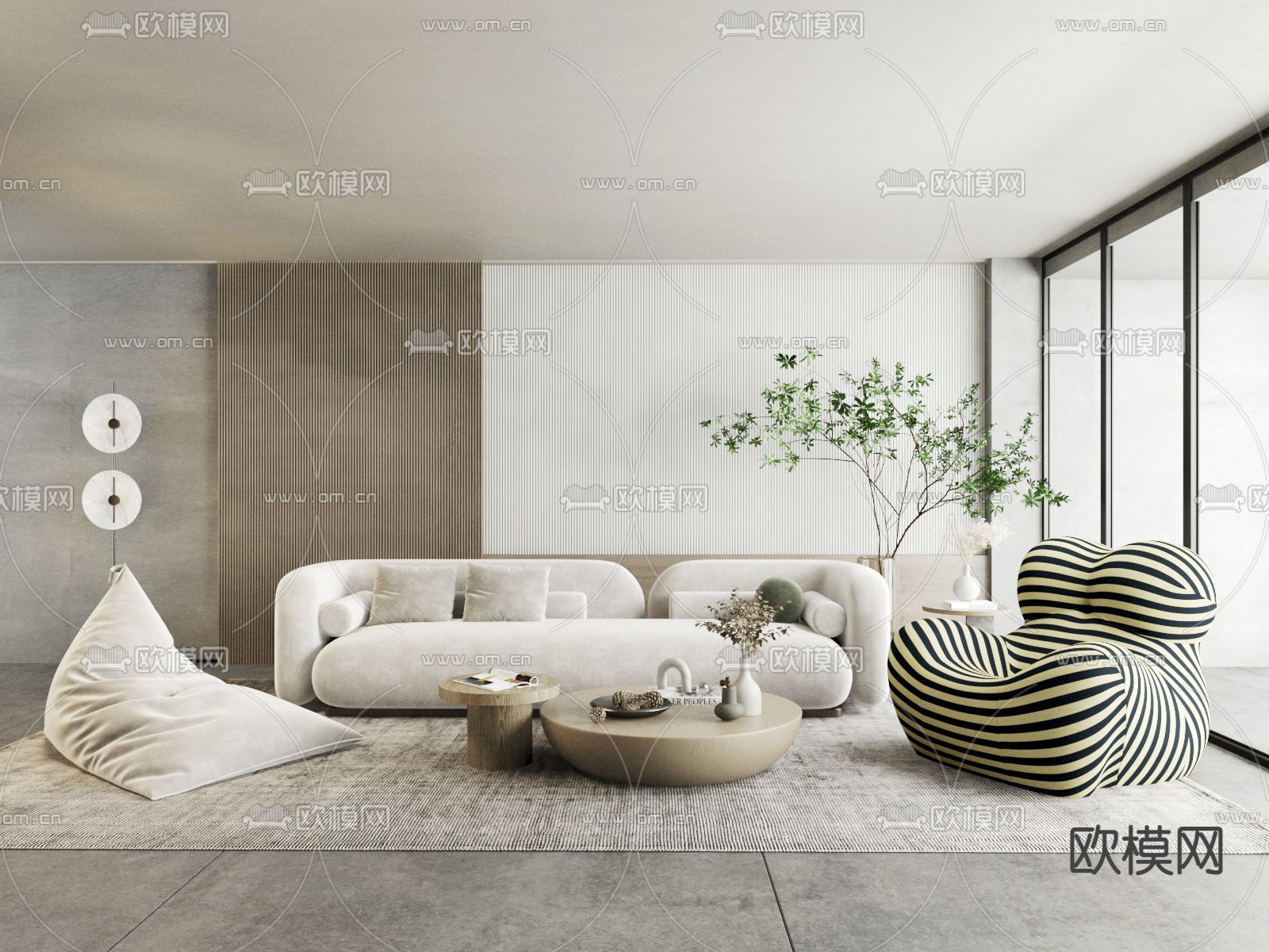 北欧奶油白多人沙发组合3d模型下载