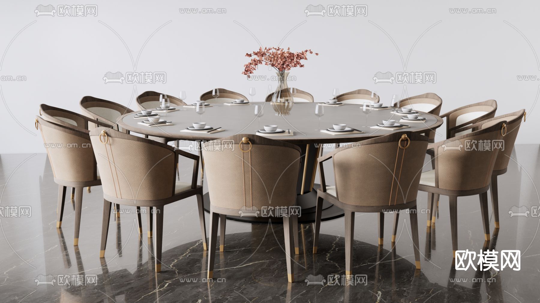 新中式餐桌椅su模型下载（渲染图1）