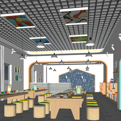  现代幼儿园美术教室su模型 