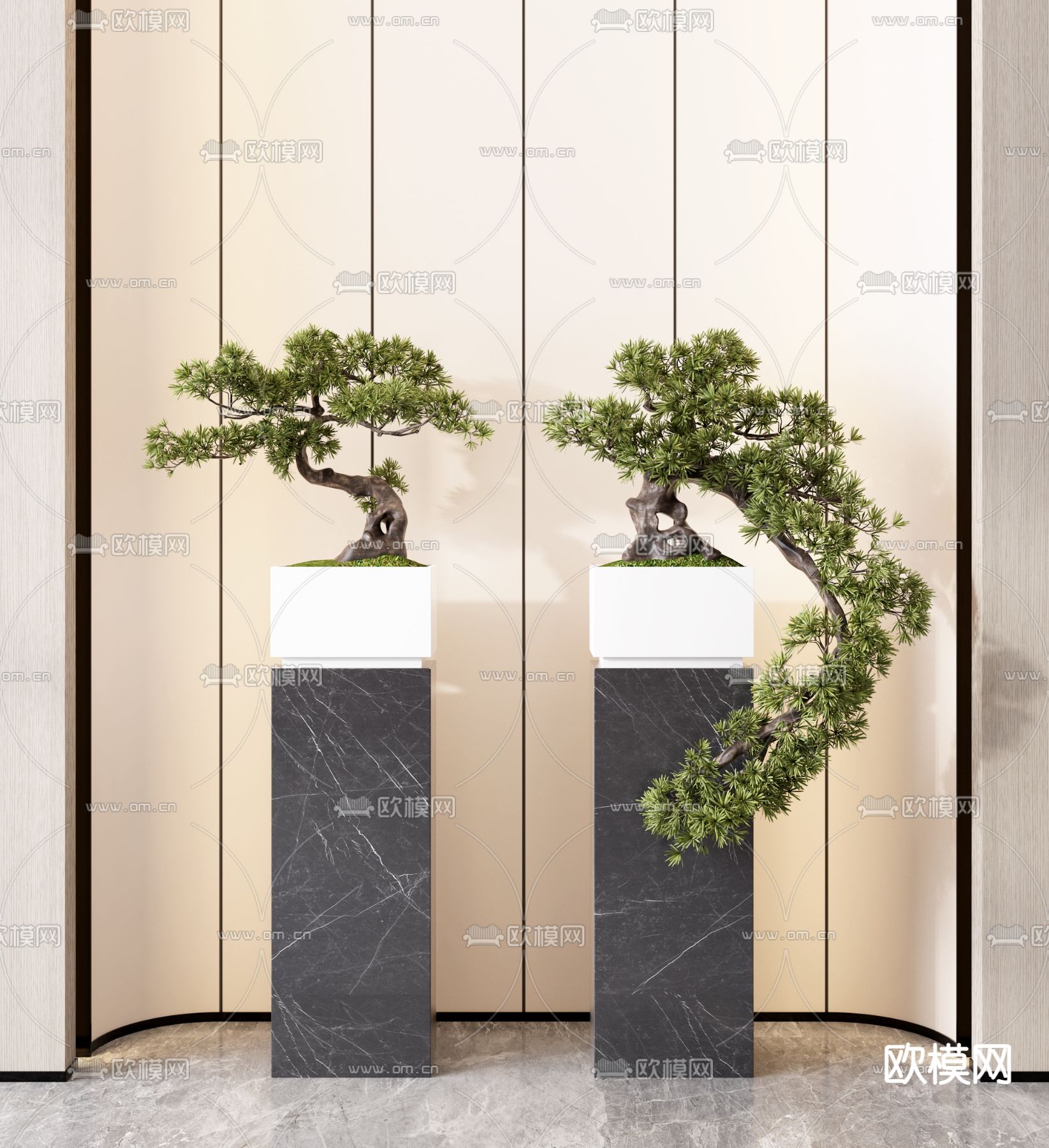 新中式松树盆栽su模型下载（渲染图1）