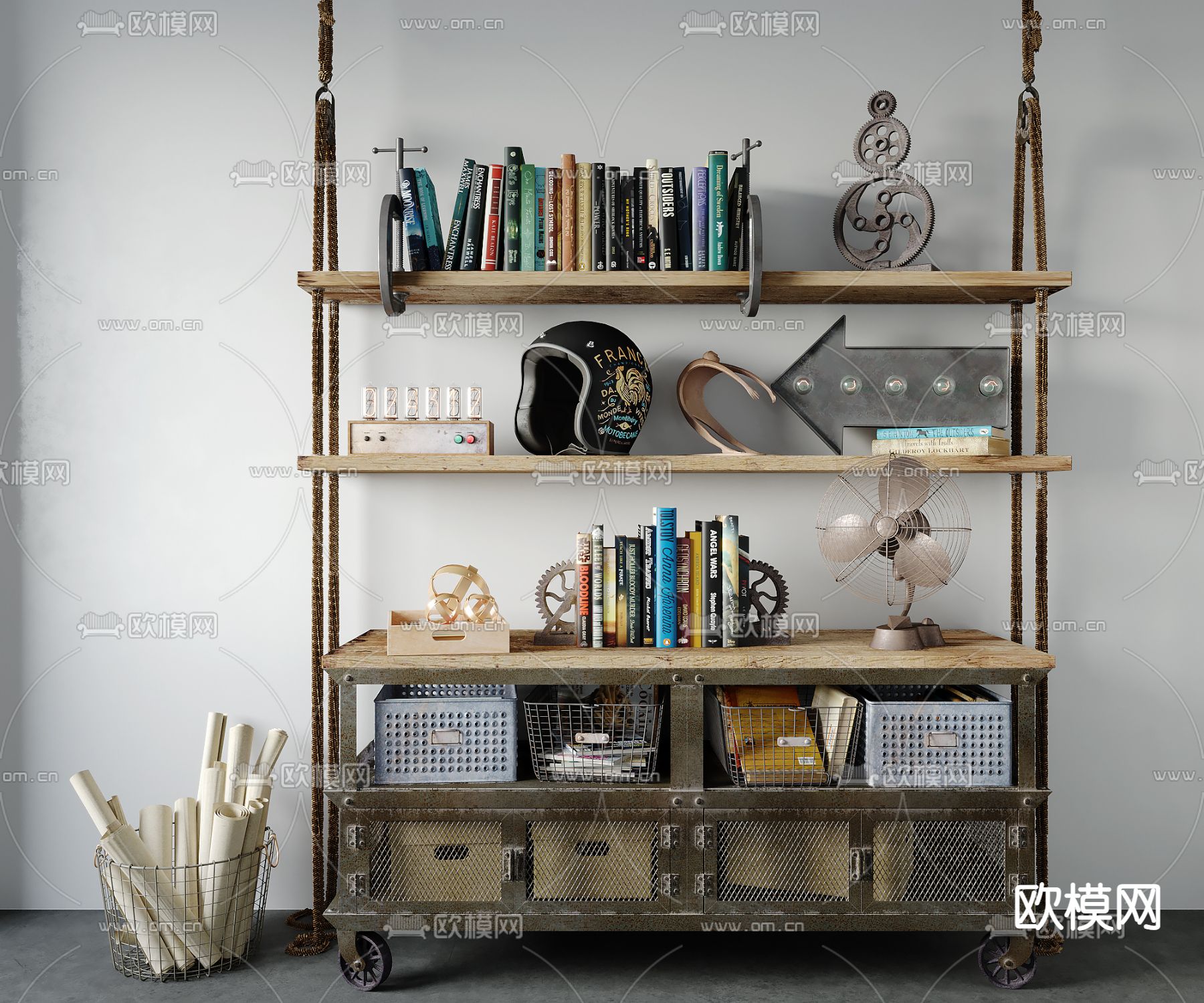 工业风装饰架su模型下载（渲染图1）