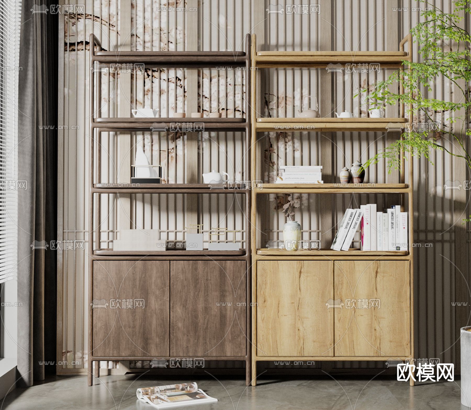 新中式实木博古架3d模型下载