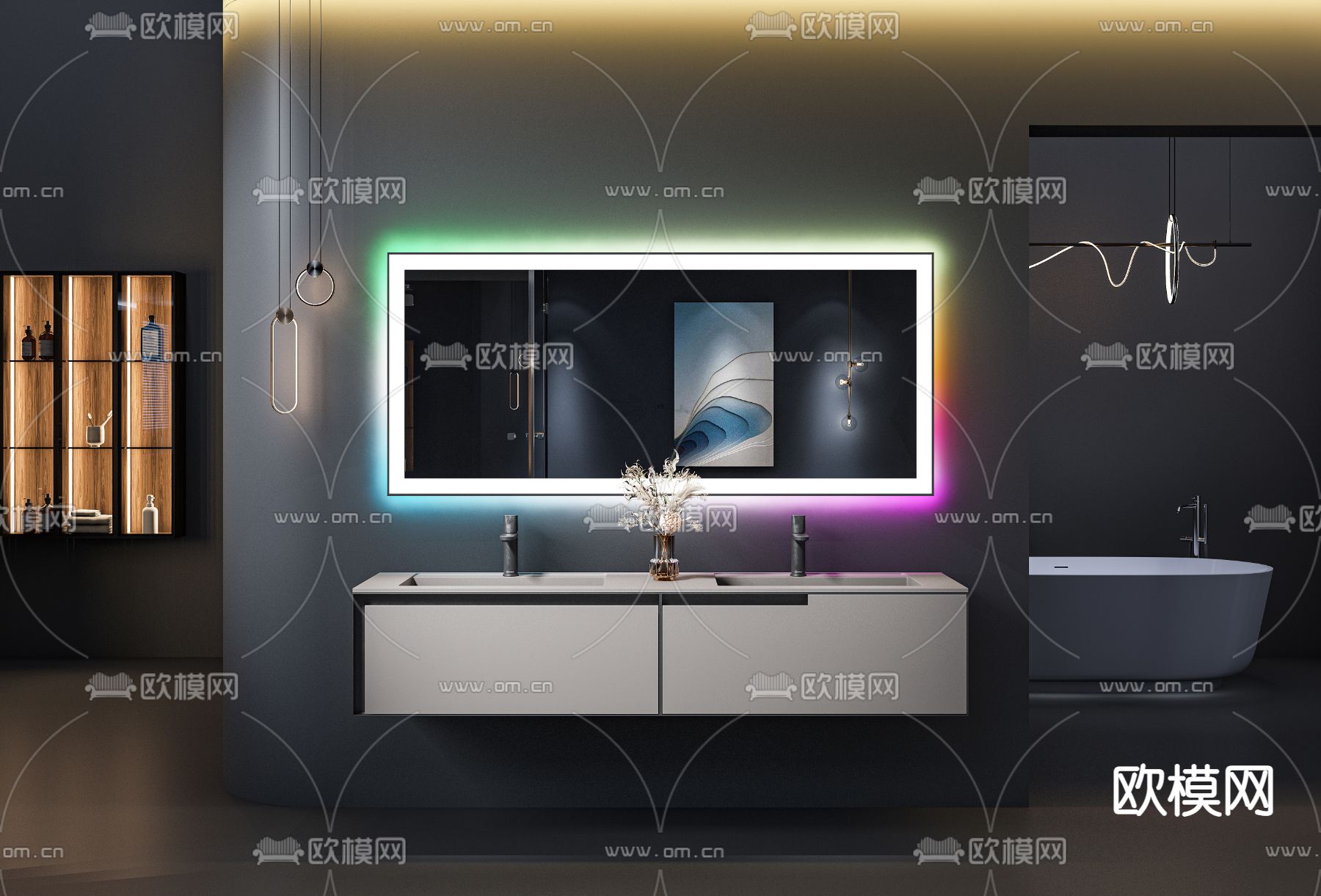 现代轻奢烤漆台盆3d模型下载（渲染图1）