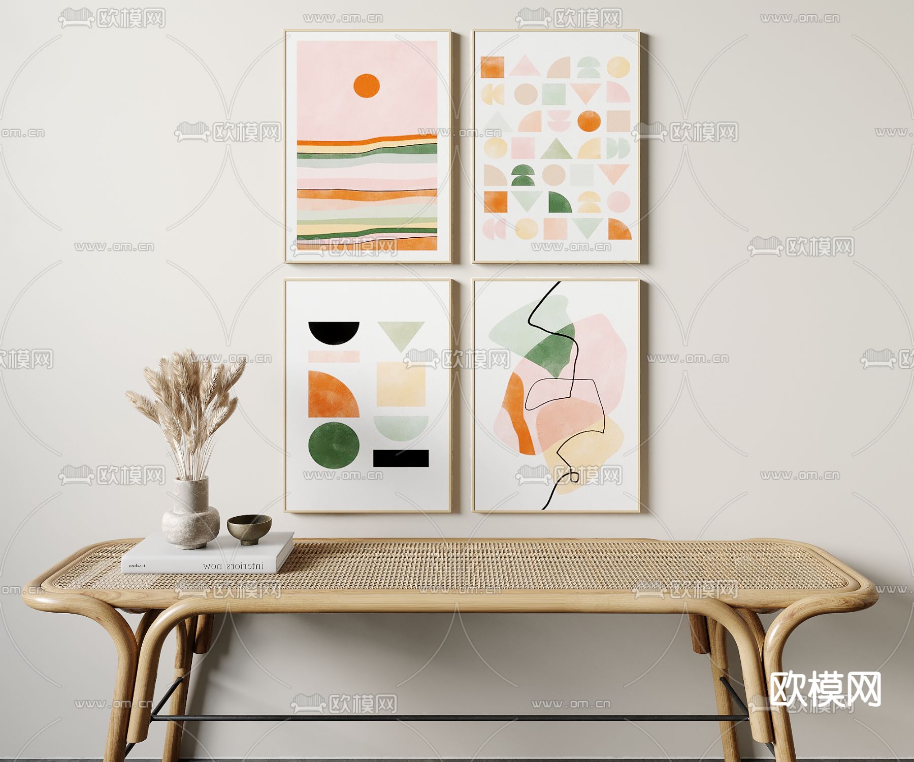 北欧抽象装饰画su模型下载（渲染图1）