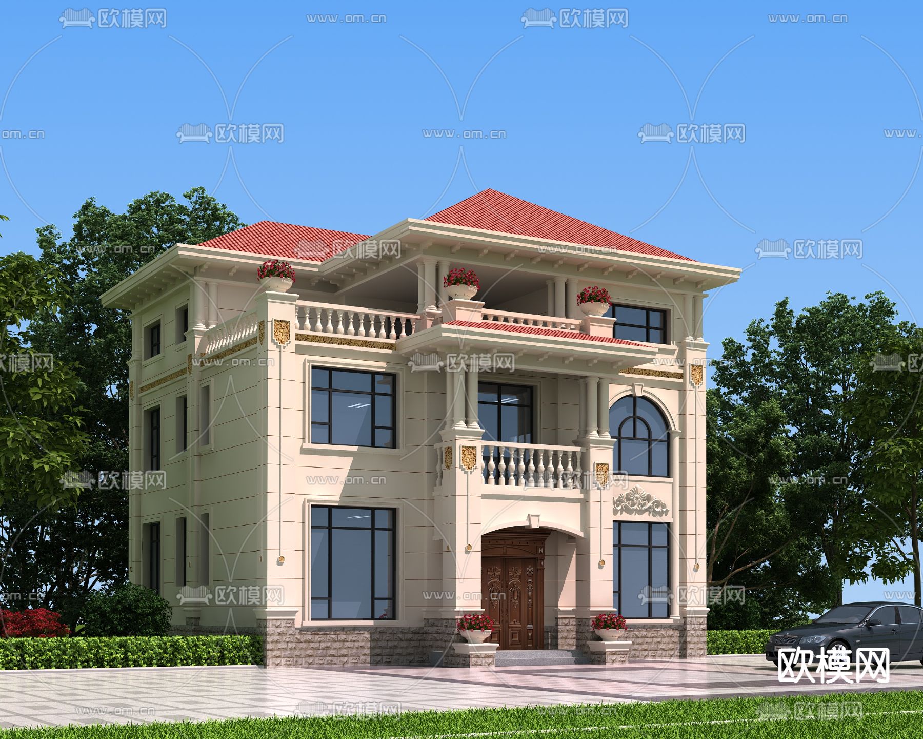 欧式别墅外观3d模型下载