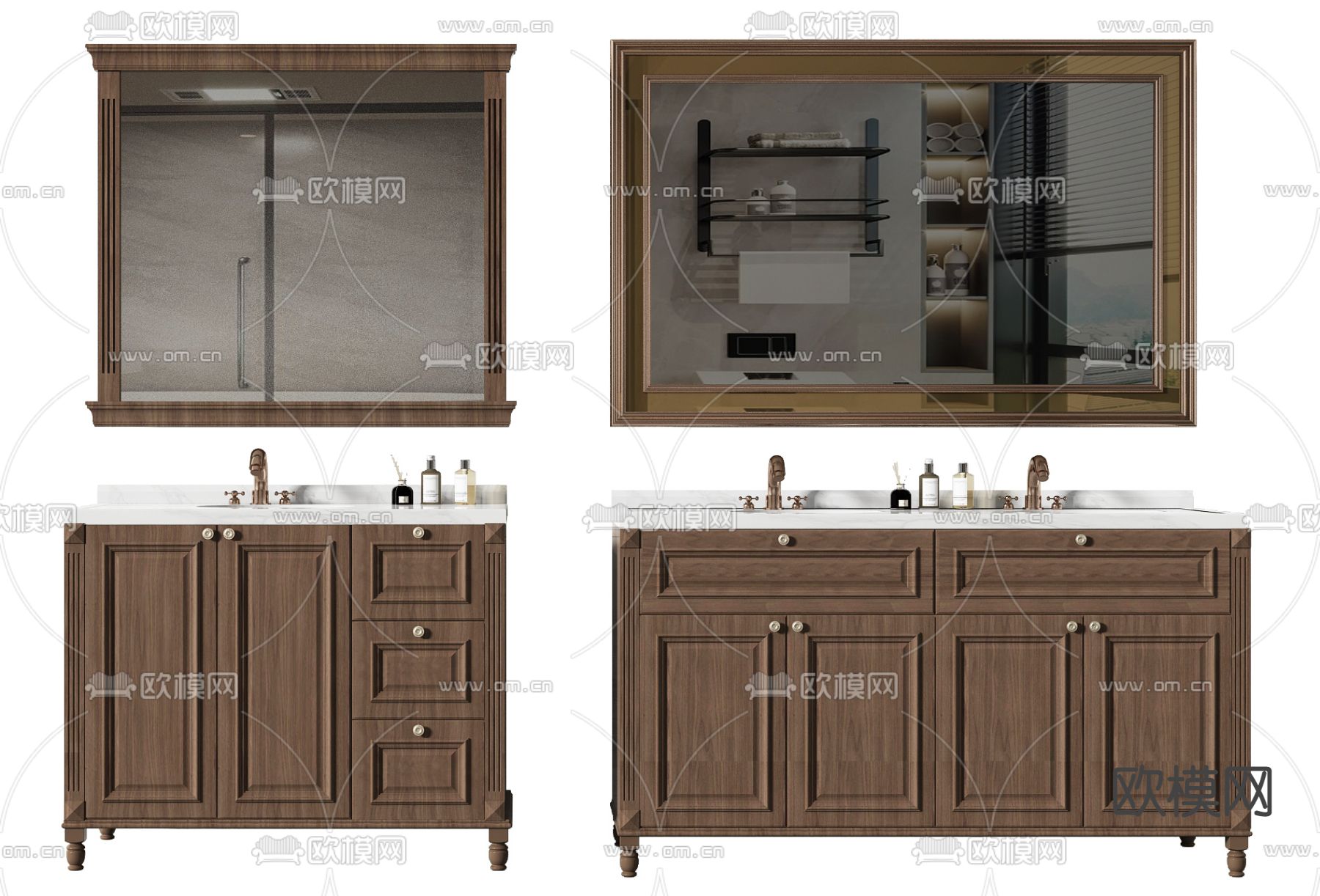 美式实木双台盆浴室柜3d模型下载