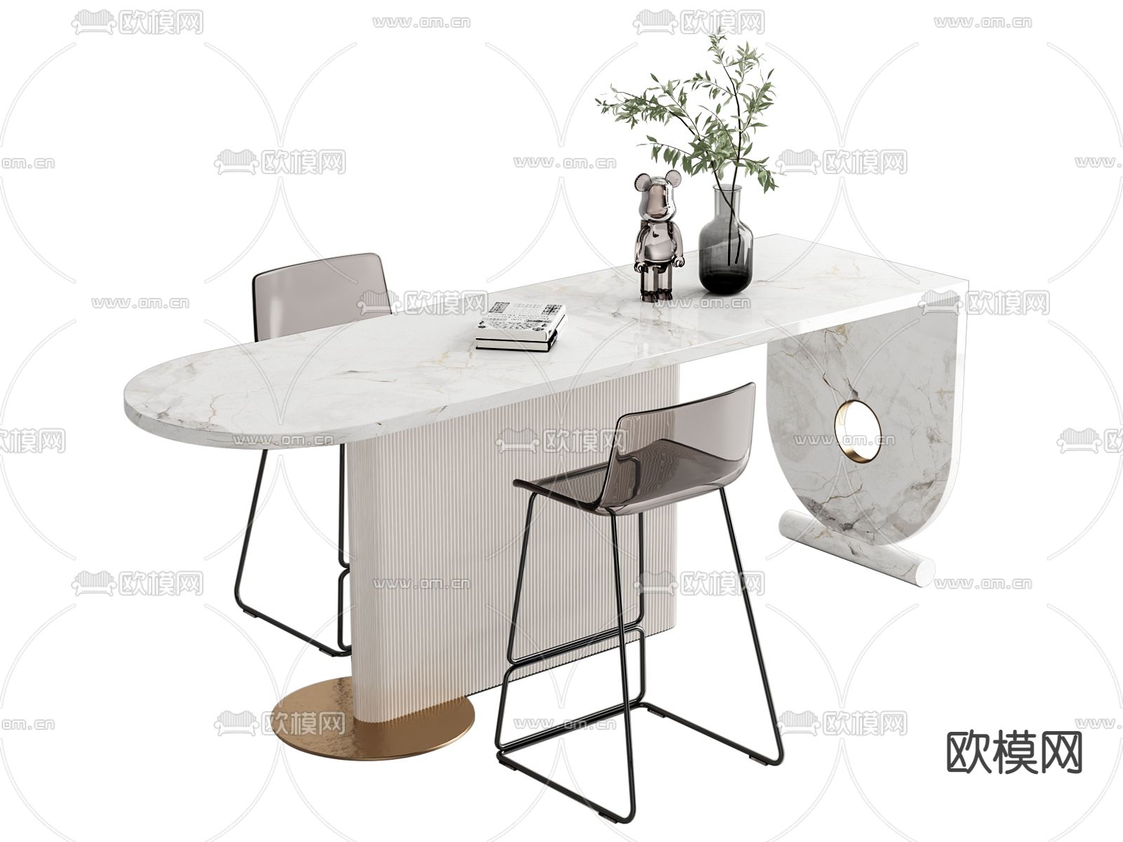 现代大理石吧台吧台椅3d模型下载