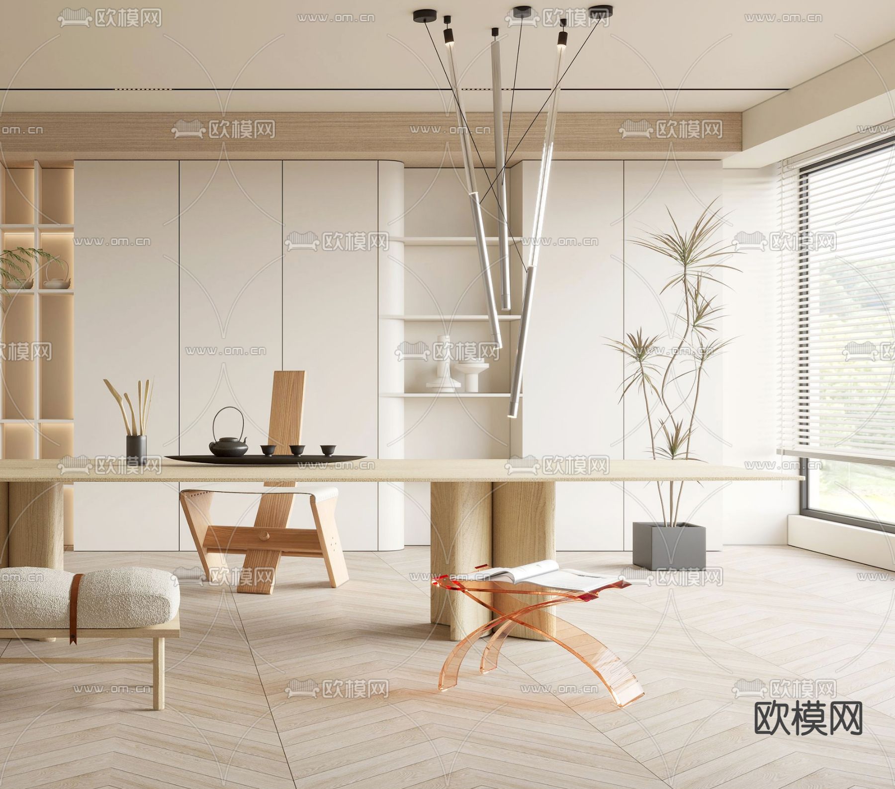 侘寂奶油风茶室3d模型下载（渲染图3）